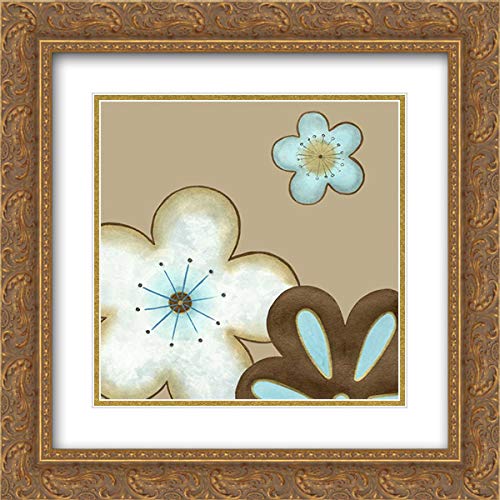 Vess June Erica 15x15 Gold Ornate Framed Double Matted Museum Art Print - Small Pop Blossoms in Blue - Perfect for Living Room, Bedroom & Office Wall Decor