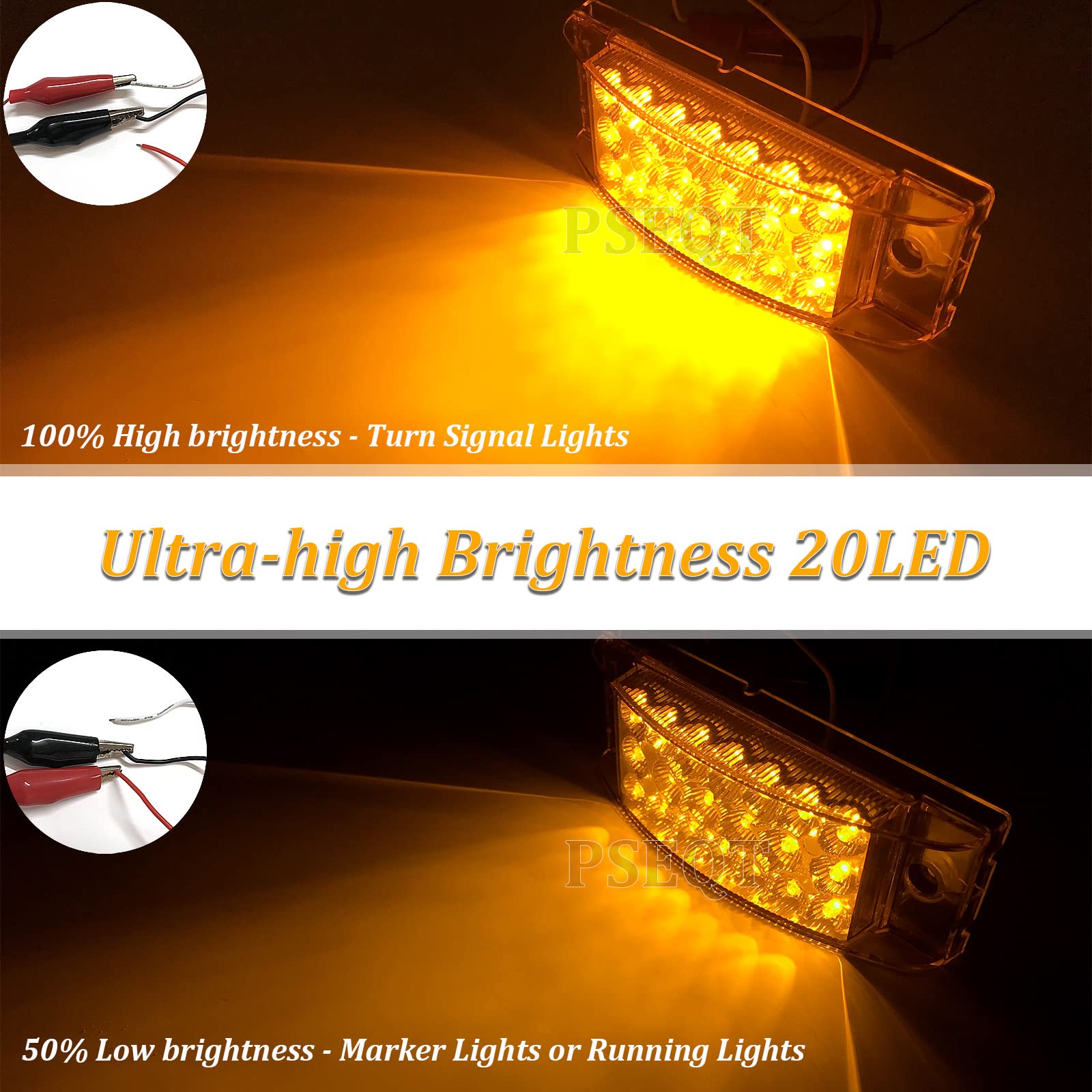 PSEQT 6'' Amber LED Trailer Truck Marker Lights - Waterproof Turn Signal Lights with 20 Diodes, High/Low Brightness for Pickup Trucks - Ideal for Side, Tail, Front & Rear Lighting on Semi Trailers and Commercial Vehicles