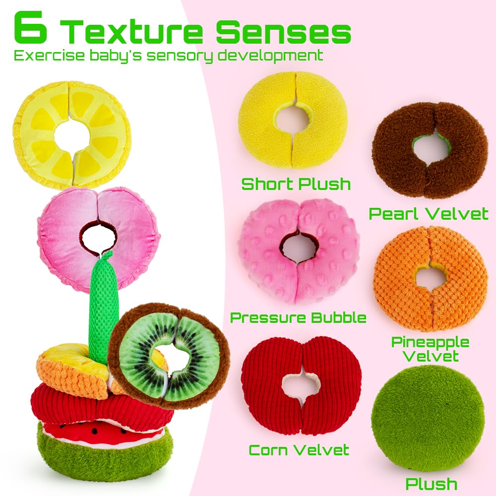 Beetoy Baby Stacking Toys - Sensory Fruit Toys for Toddlers with Different Textures, Crinkle & Squeakers | Preschool Learning Activities, Classroom Must-Haves | Perfect for Early Childhood Development & Montessori Play