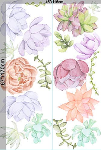 Murwall Cactus Floral Wall Decal - Self-Adhesive Cactus Flower Bouquet Wall Sticker, Echeveria Succulent Wall Art for Kids Room, Living Room & Bedroom Decor | Perfect for Nursery, Dorm, Office & Home Interior Design