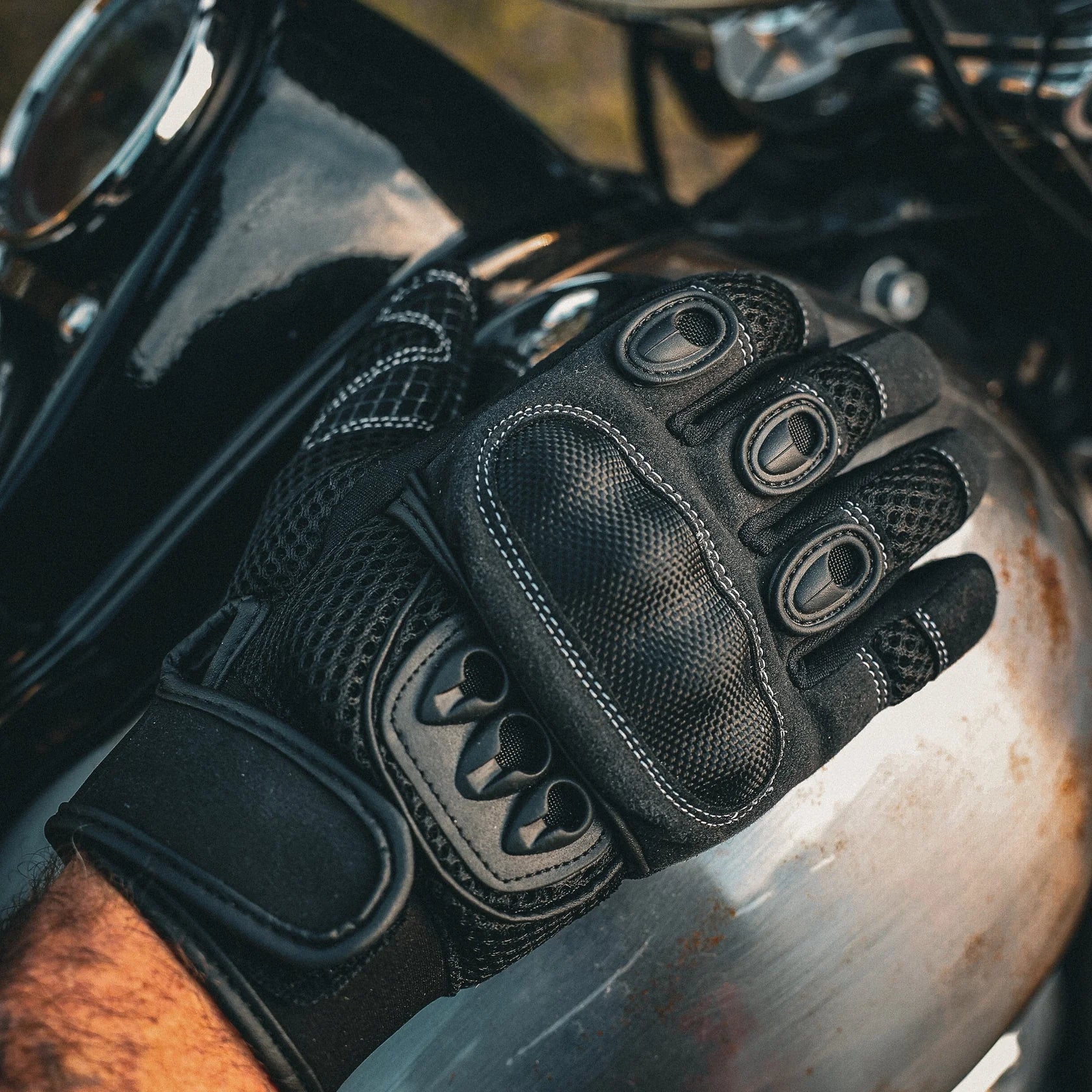 Open Road Hard Knuckle Mesh Motorcycle Gloves - Breathable Protective Riding Gloves for Men & Women - Perfect for Cruiser, Touring & Street Biking