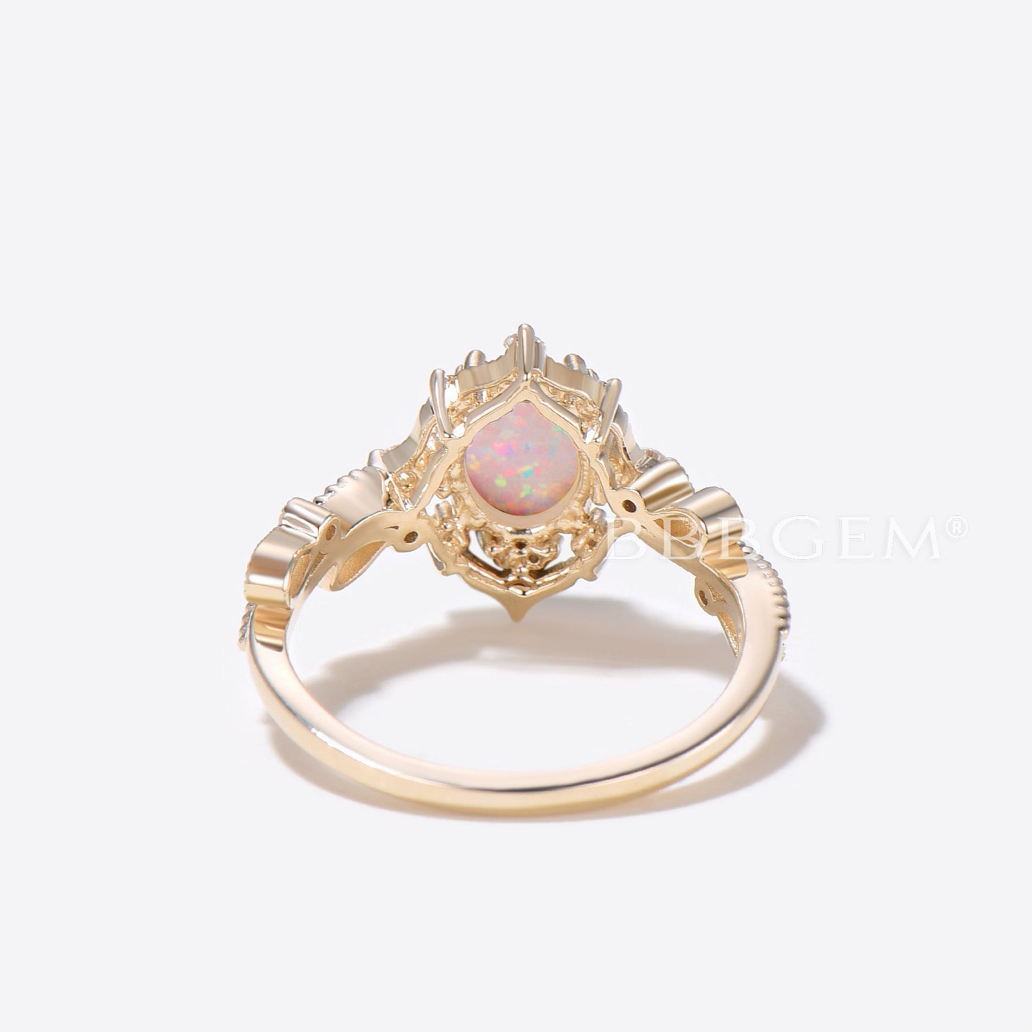 14K Yellow Gold White Opal Engagement Ring with Diamond Accents - Filigree Milgrain Wedding Band for Women, Bridal Jewelry Gift for Her | Perfect for Proposals, Anniversaries & Special Occasions