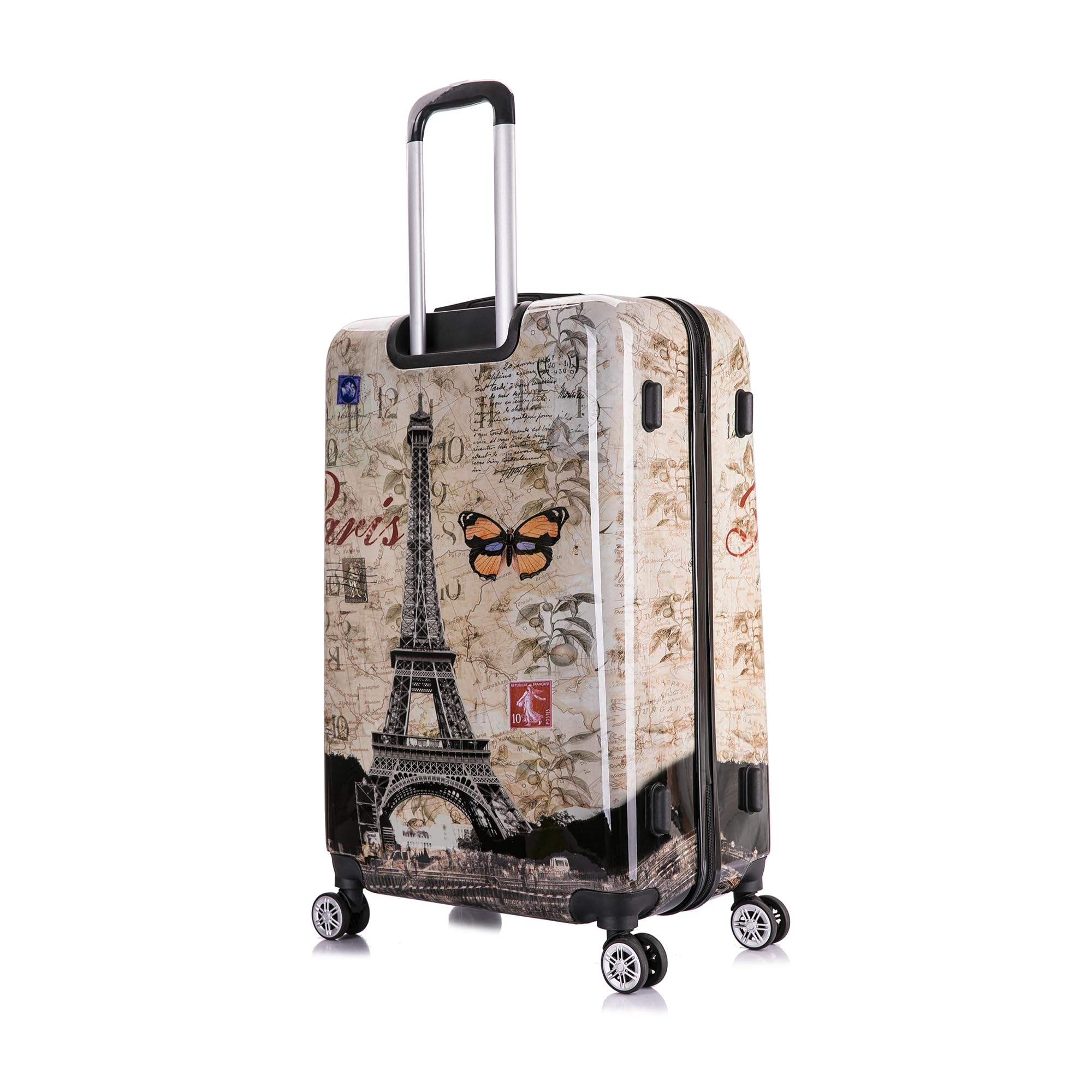 InUSA Paris Print Spinner Luggage Set - 3-Piece Lightweight Hardside Suitcase (20in, 24in, 28in) with Trolley Handle & Durable Wheels for Air Travel, Vacation & Business Trips
