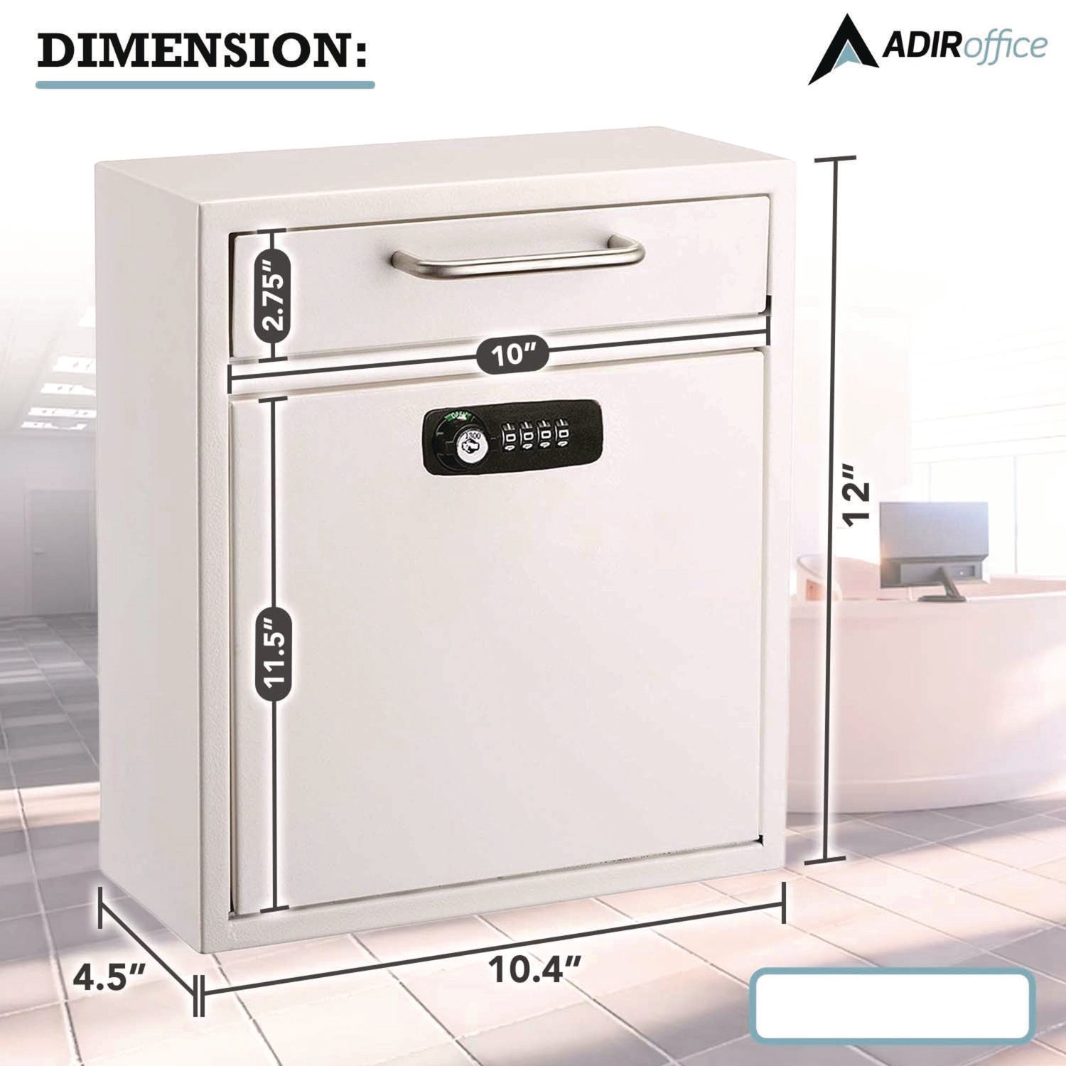 AdirOffice Medium Secure Drop Box - Wall Mounted Locking Mailbox with Key & Combination Lock - 10.51