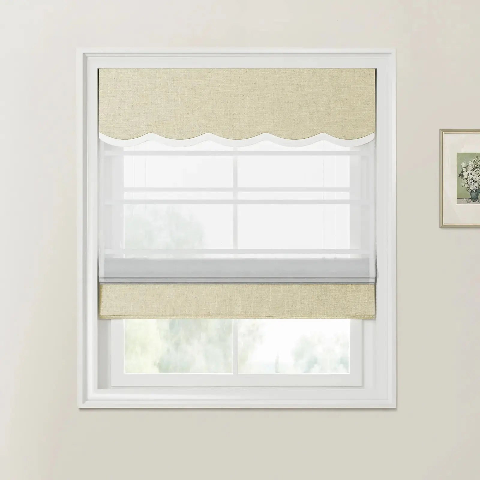 Custom Valanced Day & Night Roman Shade with Cord Lift - Blackout Window Treatment for Bedroom & Living Room