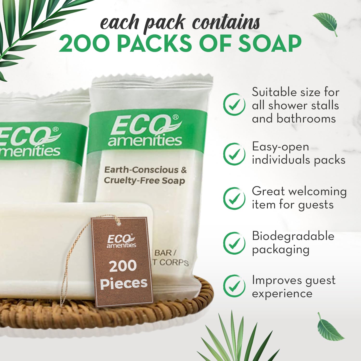 ECO Amenities Bulk Bar Soap - 200 Pack (0.5 oz Travel Size) | Individually Wrapped Hotel Soap Bars | Perfect for Hotels, Vacation Rentals, Airbnb Toiletries & Hygiene Kits | Ideal for Travel, Guest Bathrooms & Emergency Supplies