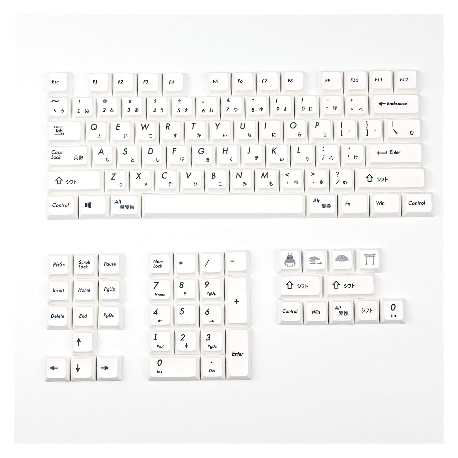 YEZIN 115-Key Dye Sublimation PBT Keycap Set - Black & White Japanese Style Keycaps for Mechanical Keyboards | Perfect for Gaming, Typing & Custom Keyboard Builds