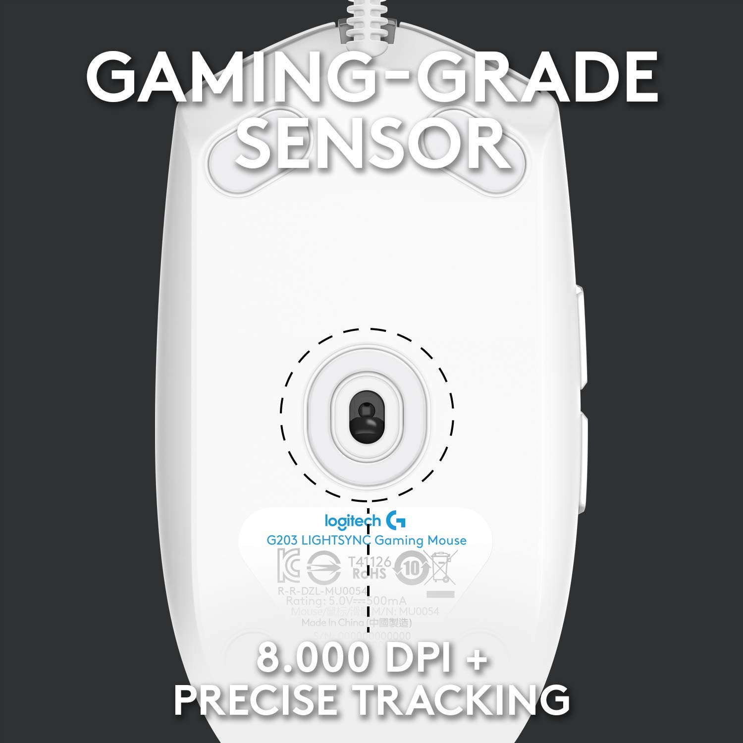 Logitech G203 Lightsync RGB Gaming Mouse - 6 Programmable Buttons, 8000 DPI Optical Sensor, Lightweight Design (Renewed, White) | Perfect for FPS, MOBA & Esports Gaming