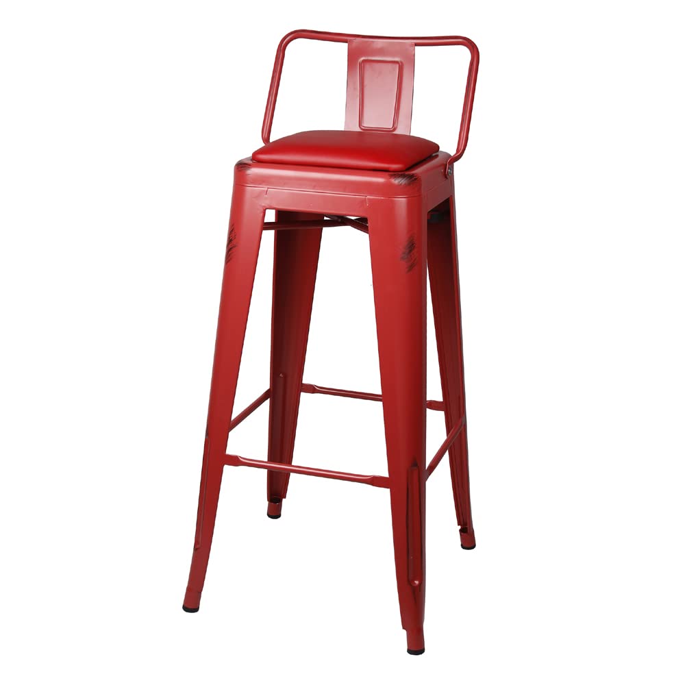 GIA 30-Inch Low-Back Bar Stool Set of 4 - Salmon Red with Red Vegan Leather Seat - Perfect for Kitchen Islands, Breakfast Bars & Home Decor