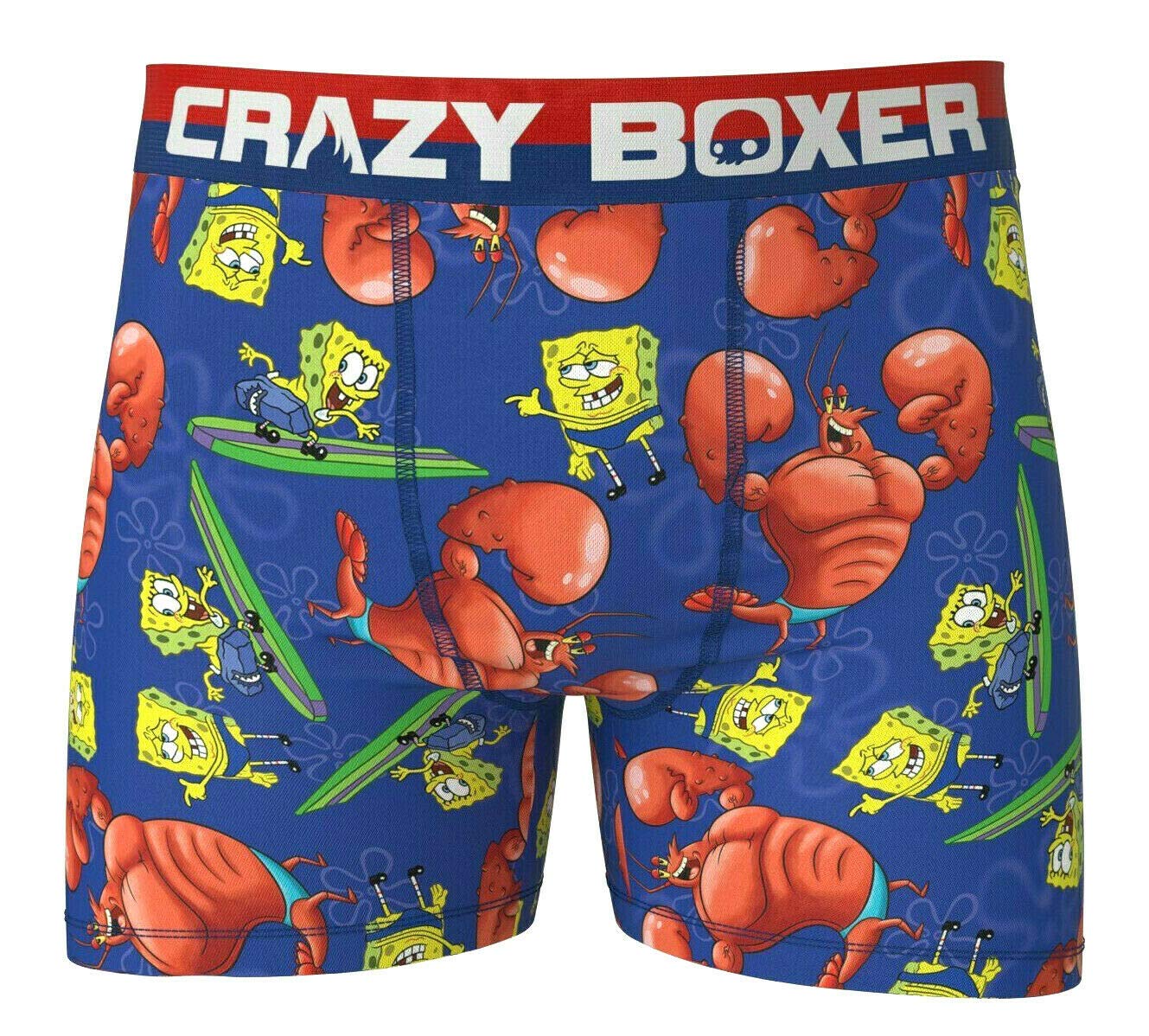 Crazy Boxer Men's Spongebob Ripped Pants Fitted Boxer Brief Underwear - X-Large, Blue & Red - Comfortable & Breathable for Daily Wear, Sleep & Lounge