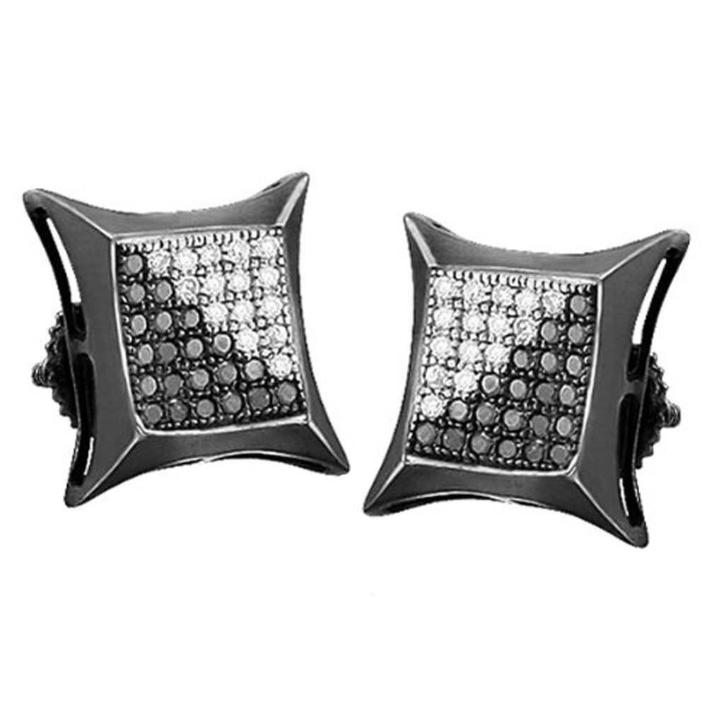 0.10 Carat Real Diamond Kite Shape Men's Hip Hop Stud Earrings in Sterling Silver - Dazzlingrock Collection | Iced Out Jewelry for Parties, Gifts & Streetwear Fashion