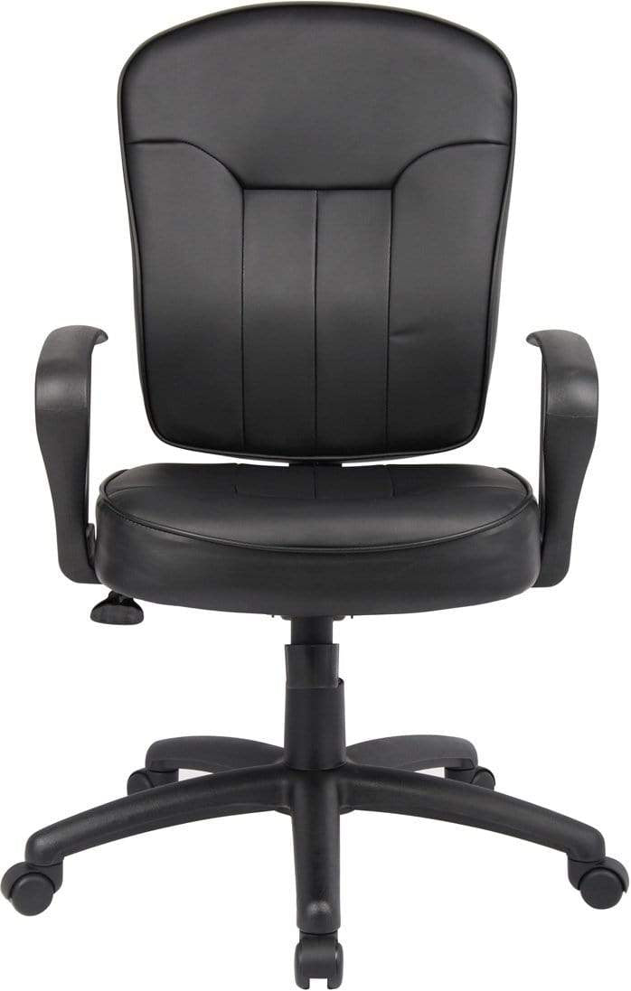 Premium Boss Black Leather Task Chair with Adjustable Arms [B1562] - Ergonomic Office Chair for Home & Executive Workspaces