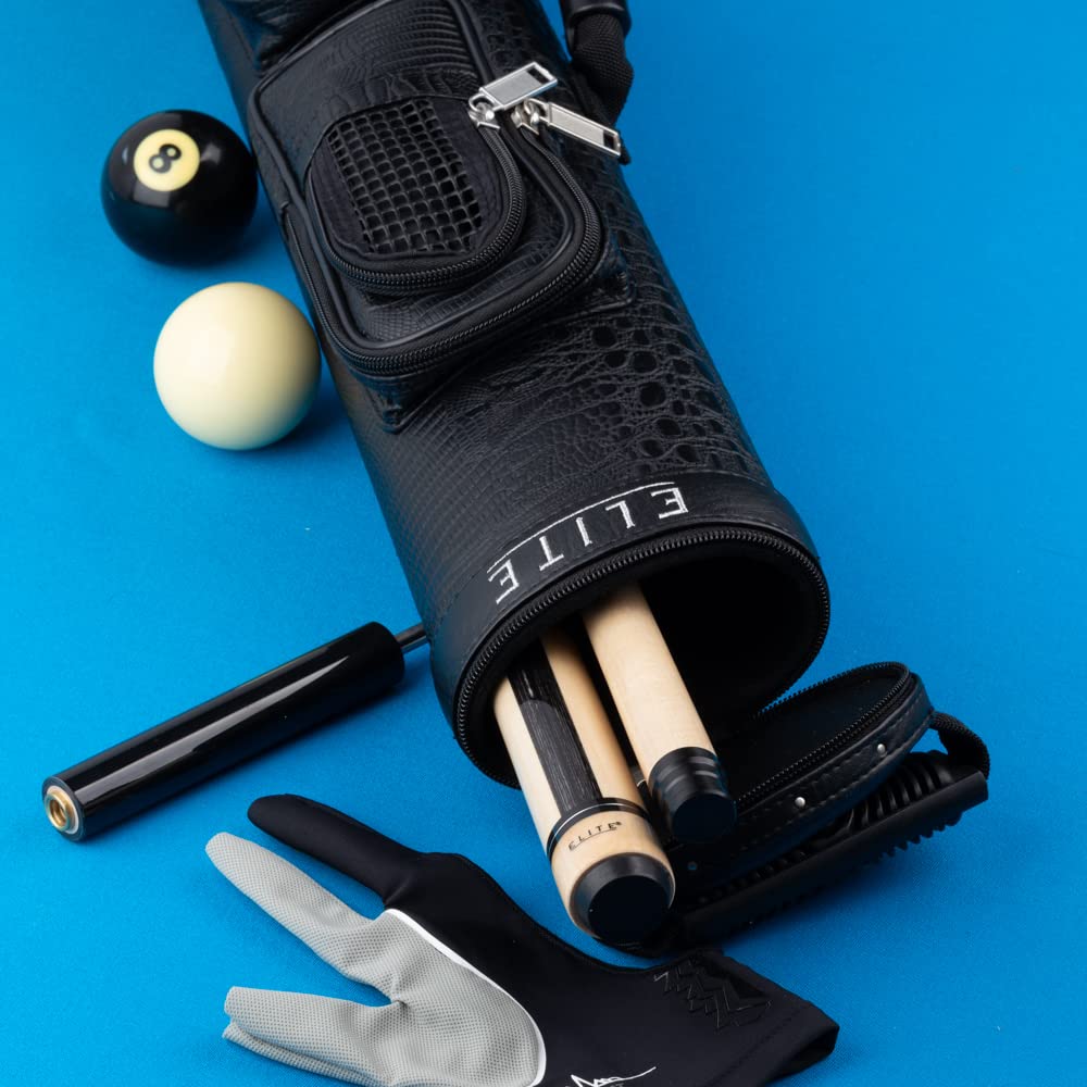 ELITE 2 Butts & 2 Shafts Vinyl Pool Cue Case with Phone Pouch - Durable Billiard Accessory for Pool Players & Tournament Travel