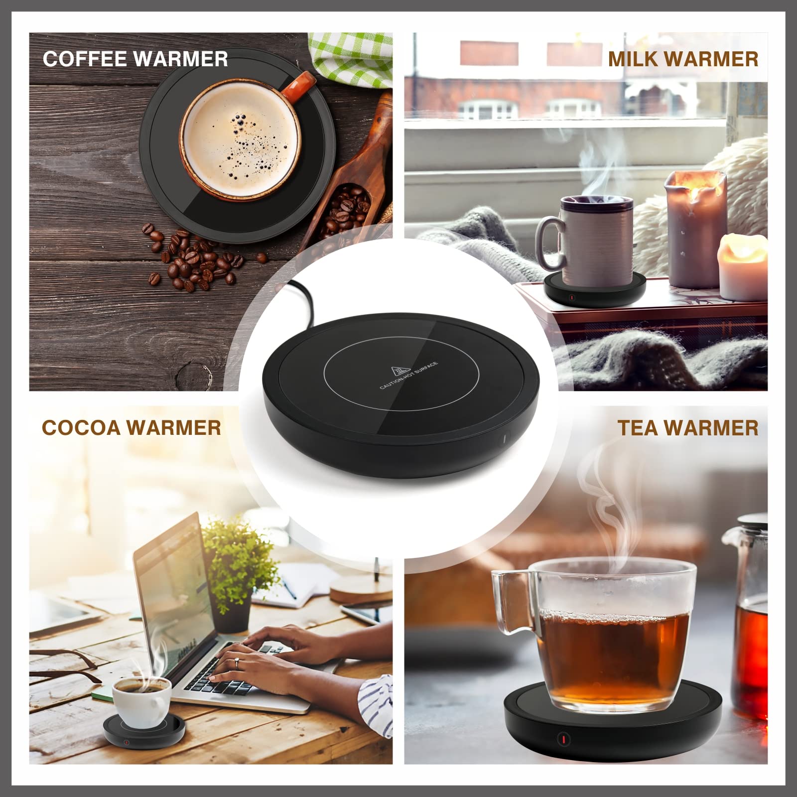 50W Smart Coffee Mug Warmer with Auto Shut Off - 3 Adjustable Temperature Settings (105-180°F) - Waterproof Electric Cup Warmer for Coffee, Tea & Milk - Perfect for Office, Home & Desk Use (Black)