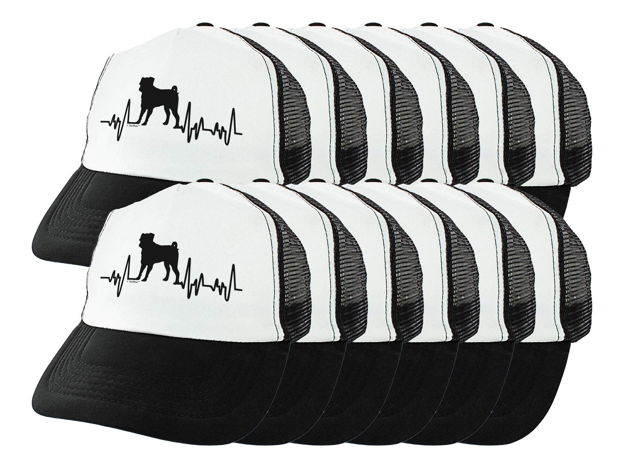 Pug Lover Trucker Hat - EKG Heartbeat & Silhouette Design - Perfect for Dog Enthusiasts & Pug Owners - Great for Casual Wear, Outdoor Activities & Dog-Themed Events