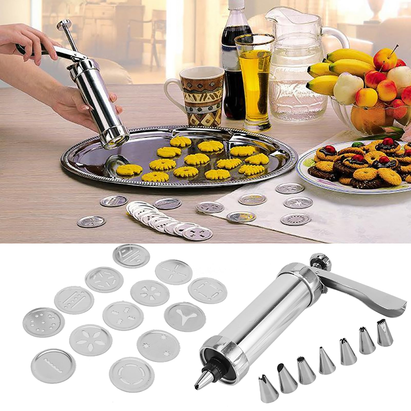 22-Piece Aluminum Alloy Cookie Press Set - Stainless Steel Biscuit Maker Kit for DIY Baking, Cookie Decorating & Cake Icing | Perfect for Christmas, Wedding & Party Dessert Making