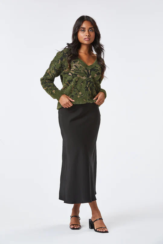 Evelyn Black Midi Skirt for Women - Elegant High Waist Flowy Skirt for Office, Party & Casual Wear
