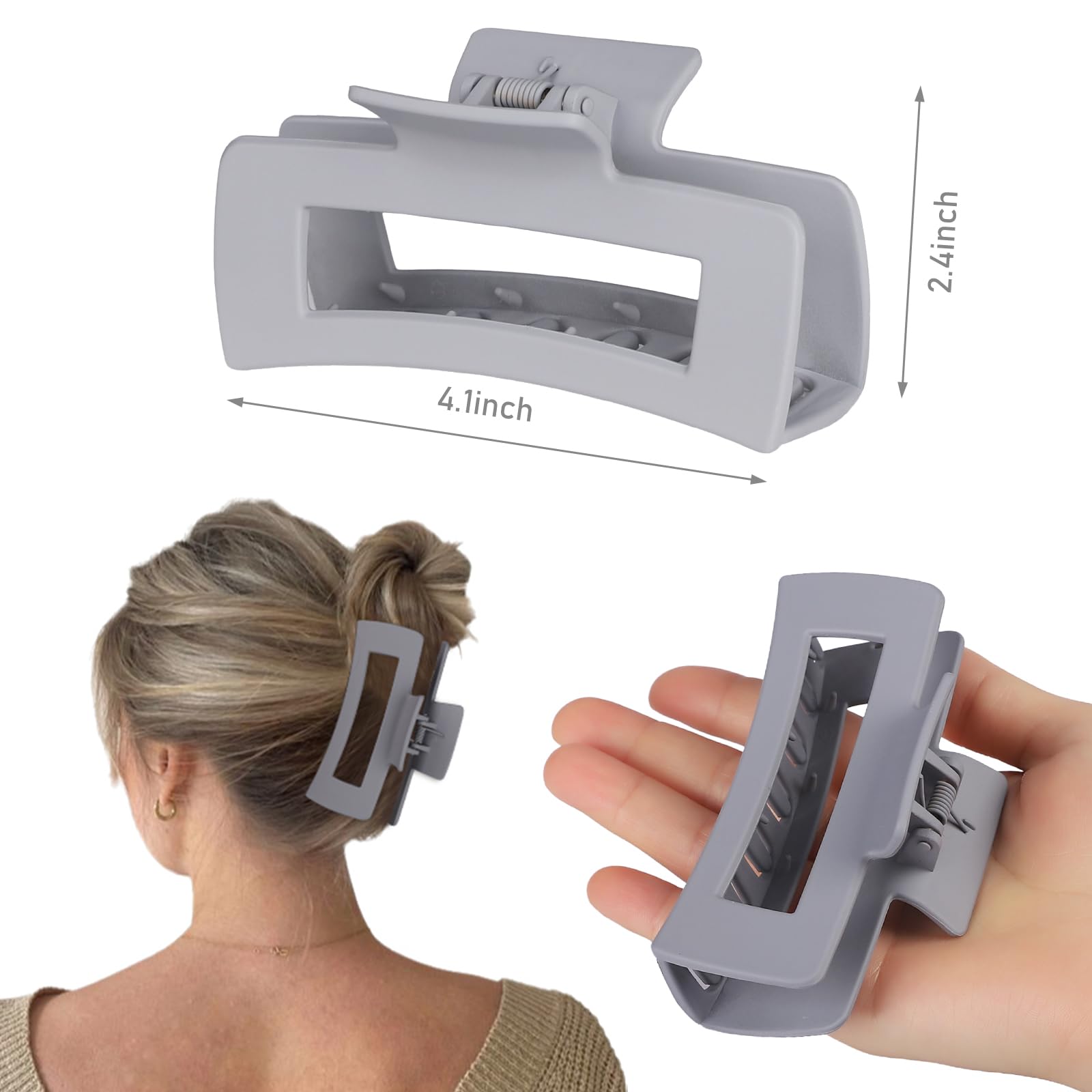 4.1 Inch Large Hair Clips 8 Pcs - Square Claw Clips for Thick Hair, Big Acrylic Banana Jaw Clips - Hair Accessories for Women & Girls (Grey Brown) - Perfect for Updos, Ponytails & Everyday Styling