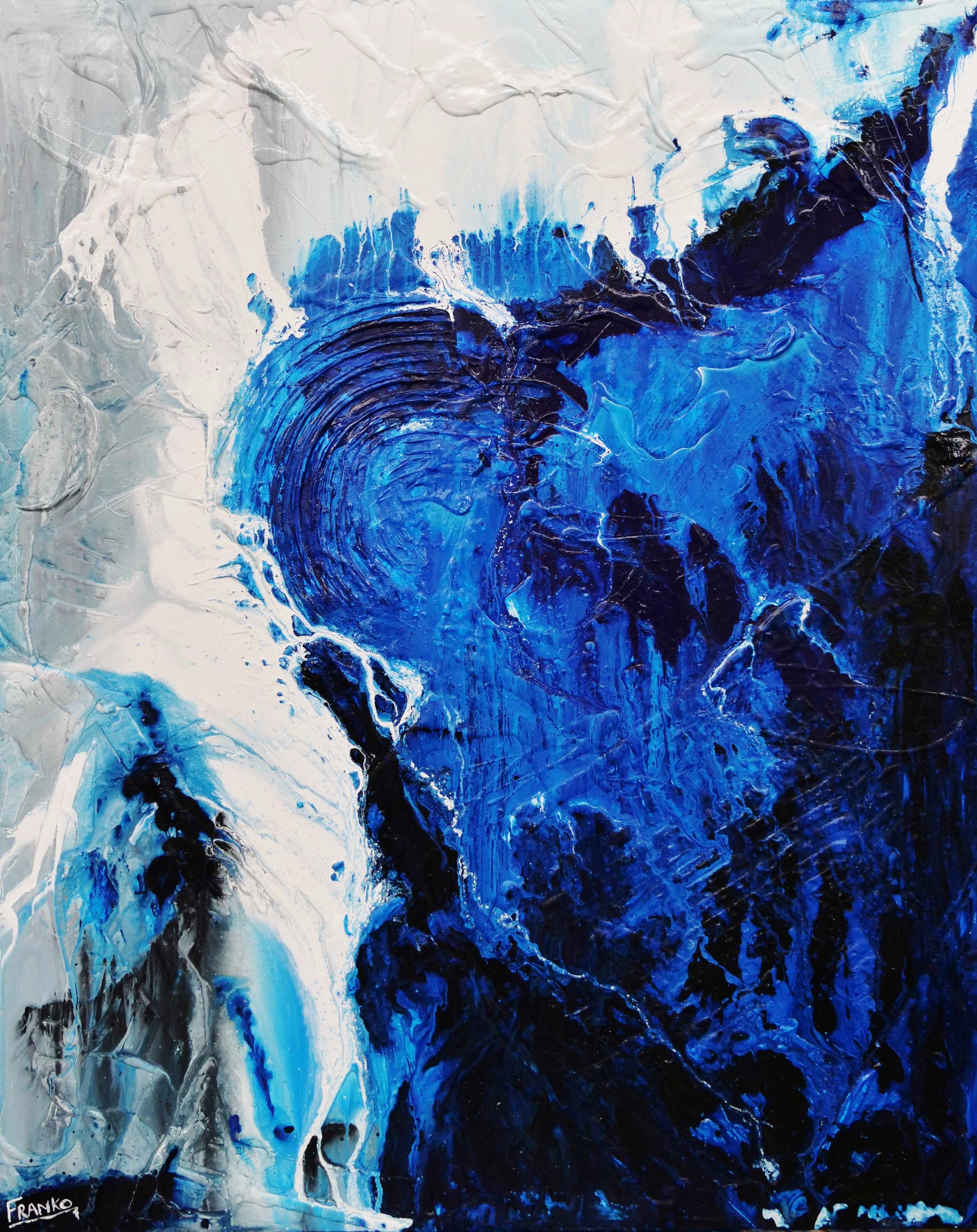 Blue Grey Textured Abstract Painting - 47x59 Inch Large Canvas Wall Art for Living Room, Bedroom & Office Decor