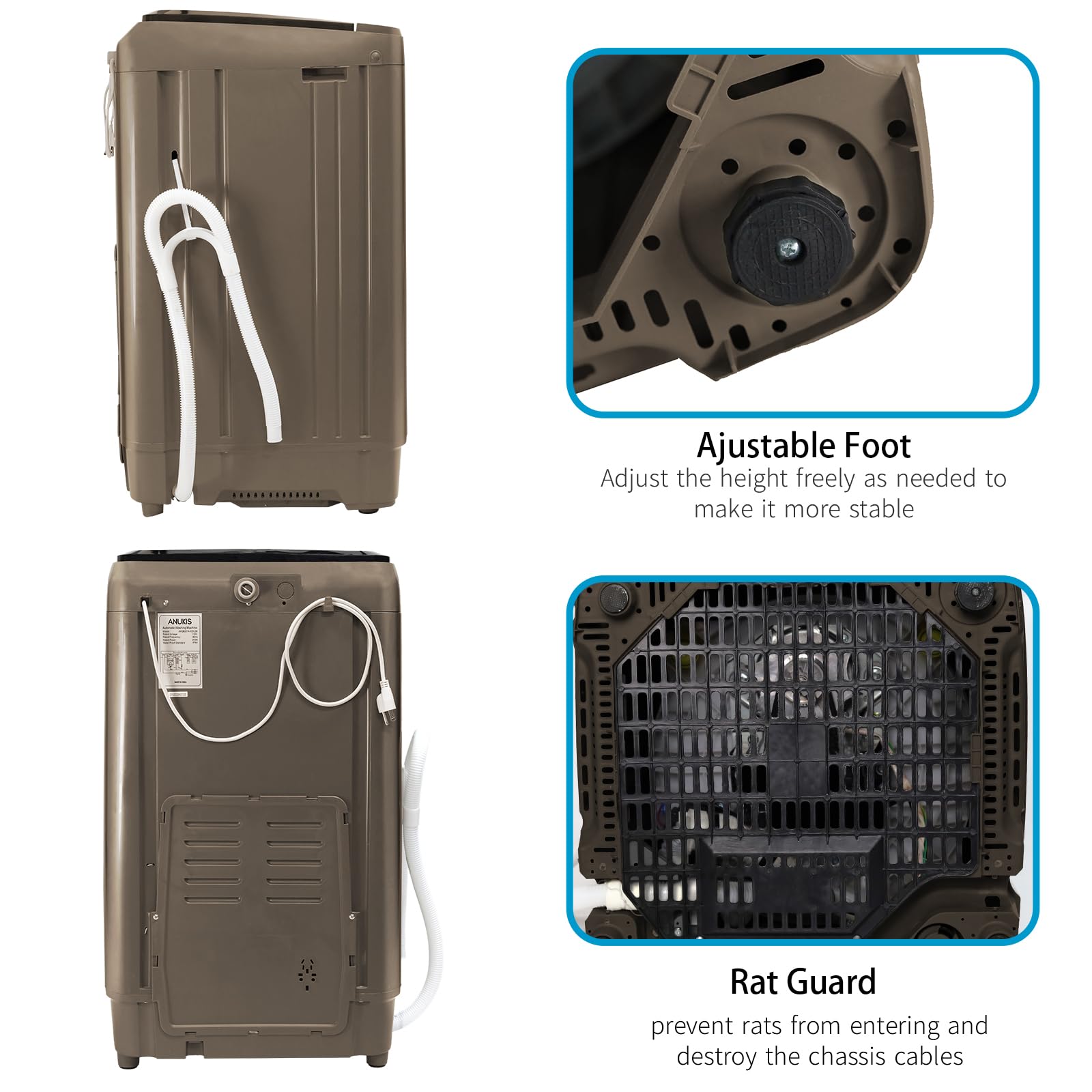 Anukis 13 lbs Portable Washing Machine - Fully Automatic Compact Washer with Drain Pump, 10 Wash Programs & 8 Water Levels - Perfect for Apartments, Dorms, RVs & Travel - Gold | Space-Saving Laundry Solution for Small Homes & Camping