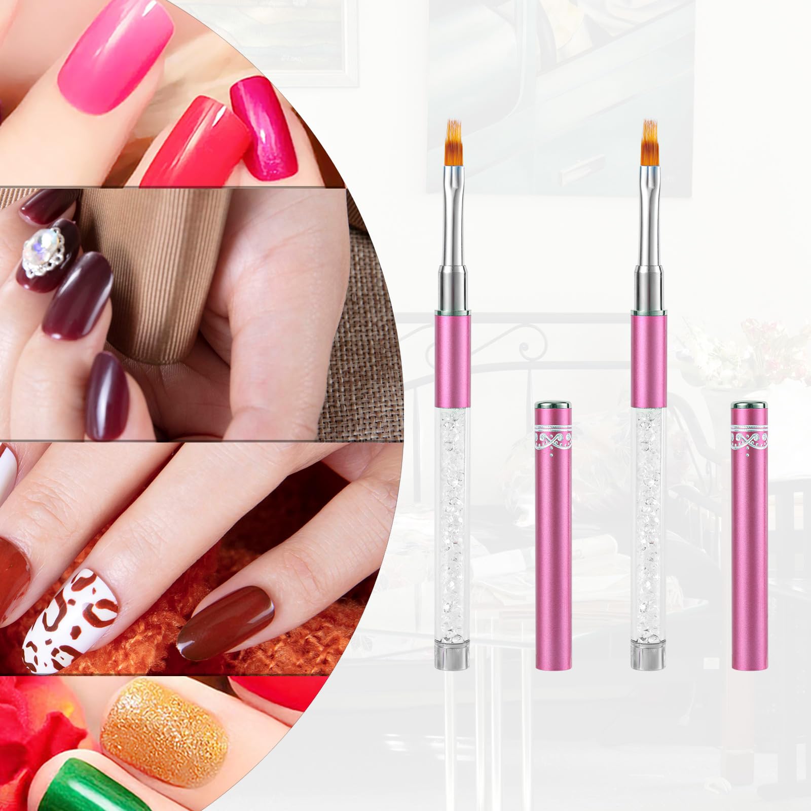 2pcs Ombre Nail Brushes with Rhinestone Handle - Professional Gradient Nail Art Brushes for Nail Extension, Manicure & Gel Polish Application - Perfect for Salon, Home DIY & Professional Nail Artists
