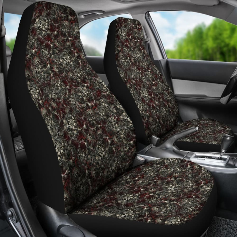 2 Pcs Sugar Skulls Day of The Dead Seat Covers - Durable Car Seat Protectors for Halloween, Dia de Los Muertos, and Mexican Themed Decorations - Perfect for Cars, Trucks, and Motorcycles