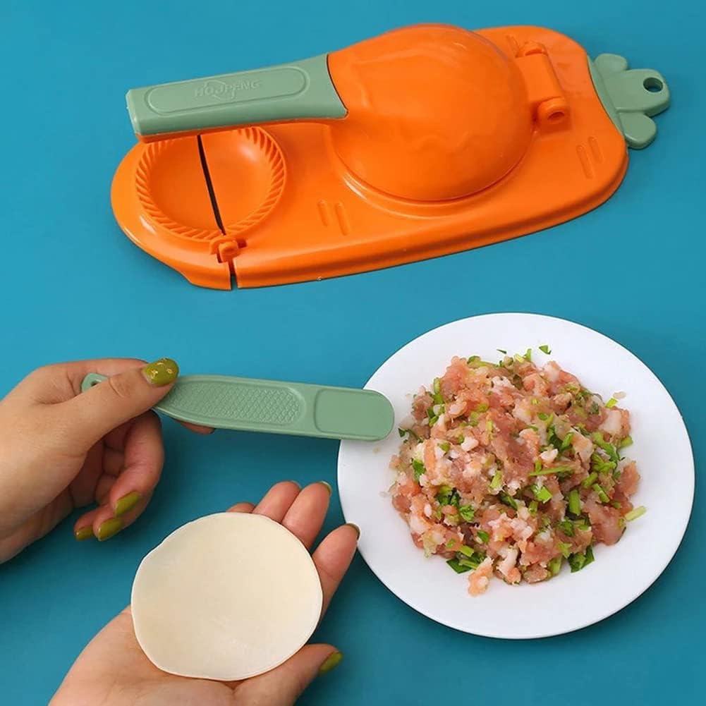 2 in 1 Dumpling Maker Press - Manual Dumpling Wrapper Mold for Chinese Food, Empanadas, Ravioli, Pierogi & Hand Pies - Green Kitchen Tool for Homemade Pastry & Asian Cuisine | Perfect for Family Cooking & Party Snack Preparation