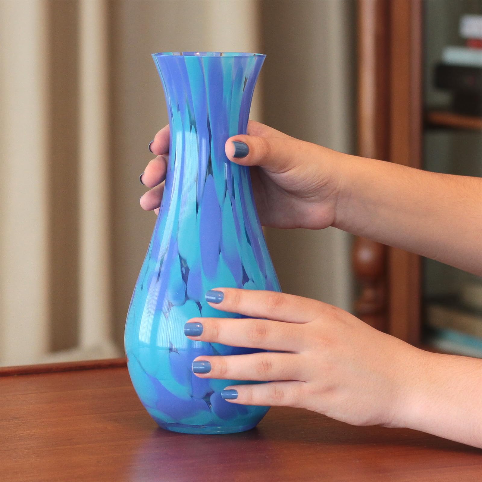 Hand Blown Murano-Style Blue Confetti Art Glass Vase by Cá d'Oro - Model Nº 83 for Flower Arrangements, Home Decor & Wedding Centerpieces