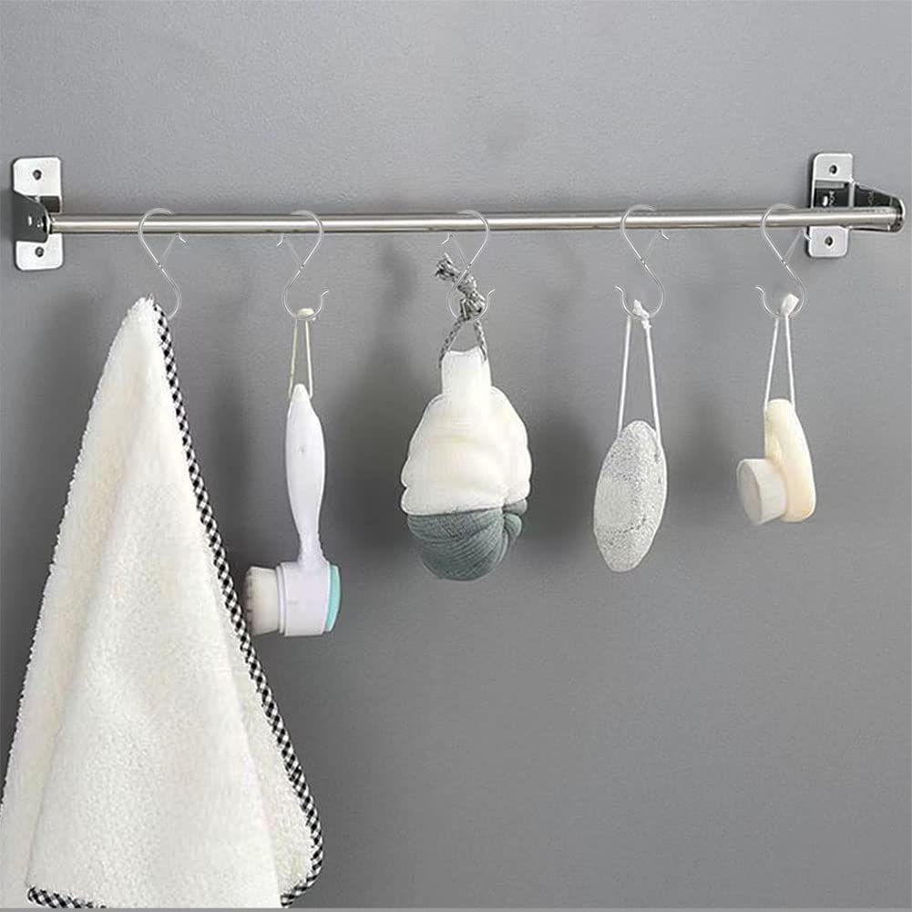 8 Pack Heavy Duty 3.5 Inch S Hooks with Safety Buckle - Silver Metal S-Shaped Hanging Hooks for Kitchen Pot Rack, Closet, Plants, Clothes, Bags & Utensils - Perfect for Home Organization & Storage Solutions
