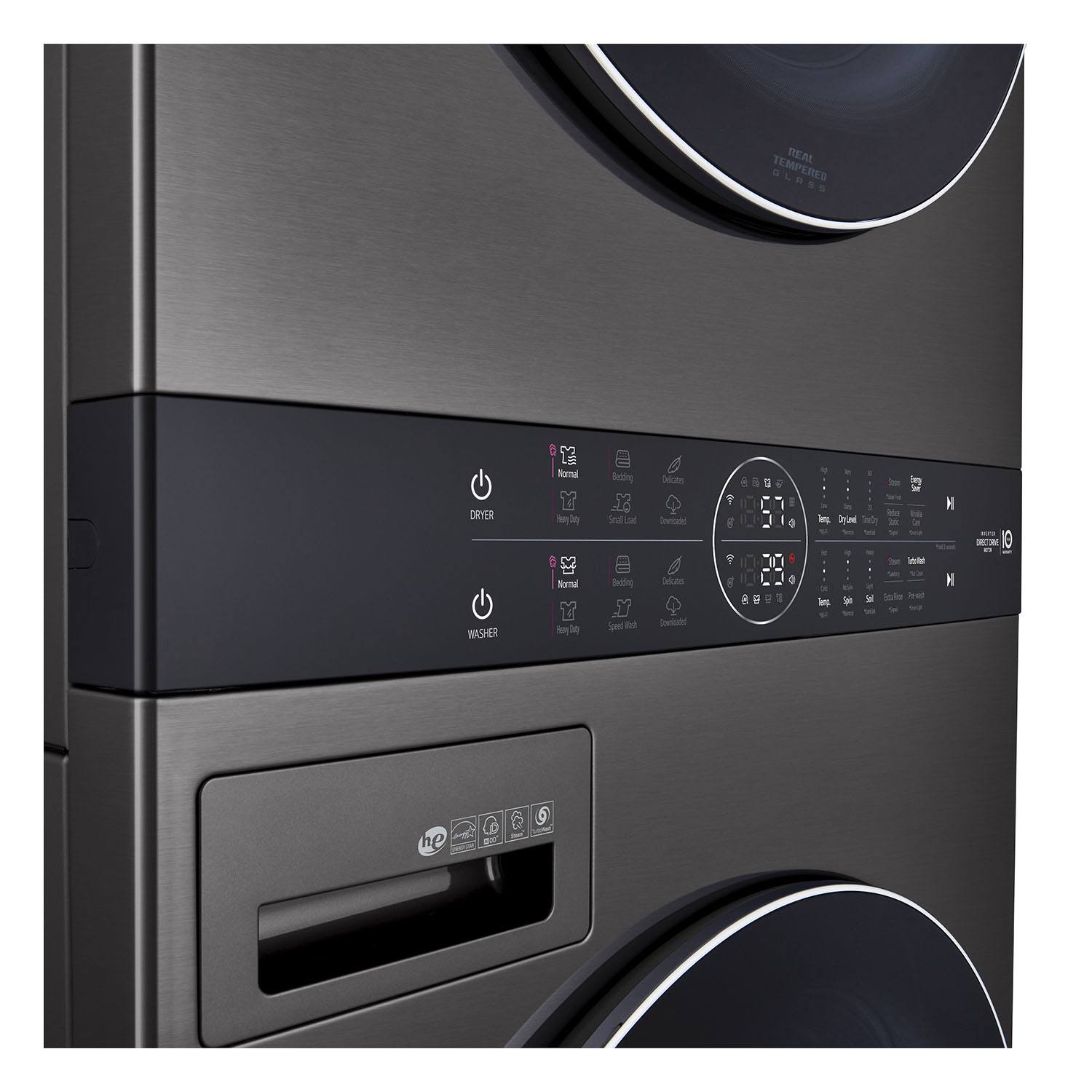LG WKGX201HBA 5.2 Cu. Ft. Front Load Washer & 7.4 Cu. Ft. Gas Dryer Set in Black Stainless Steel - Perfect for Laundry Room, Apartment & Home Use