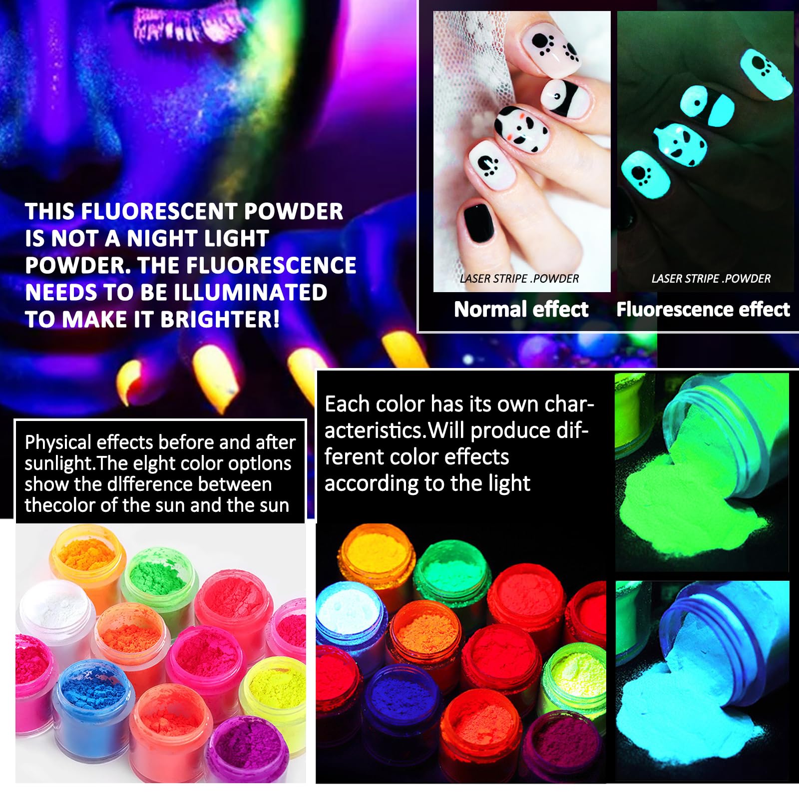 12Pcs Pigment Nail Art Powder Kit - Fluorescent Glitter Dip Powder for Chrome Nails, DIY Manicure Salon Set for Women | Perfect for Home Nail Art, Parties & Special Occasions