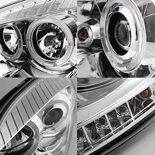 AKKON Chrome Clear Dual Halo Ring LED Projector Headlights for Dodge Ram Pickup Truck - Left & Right Replacement Pair - Upgrade Night Driving Visibility & Style