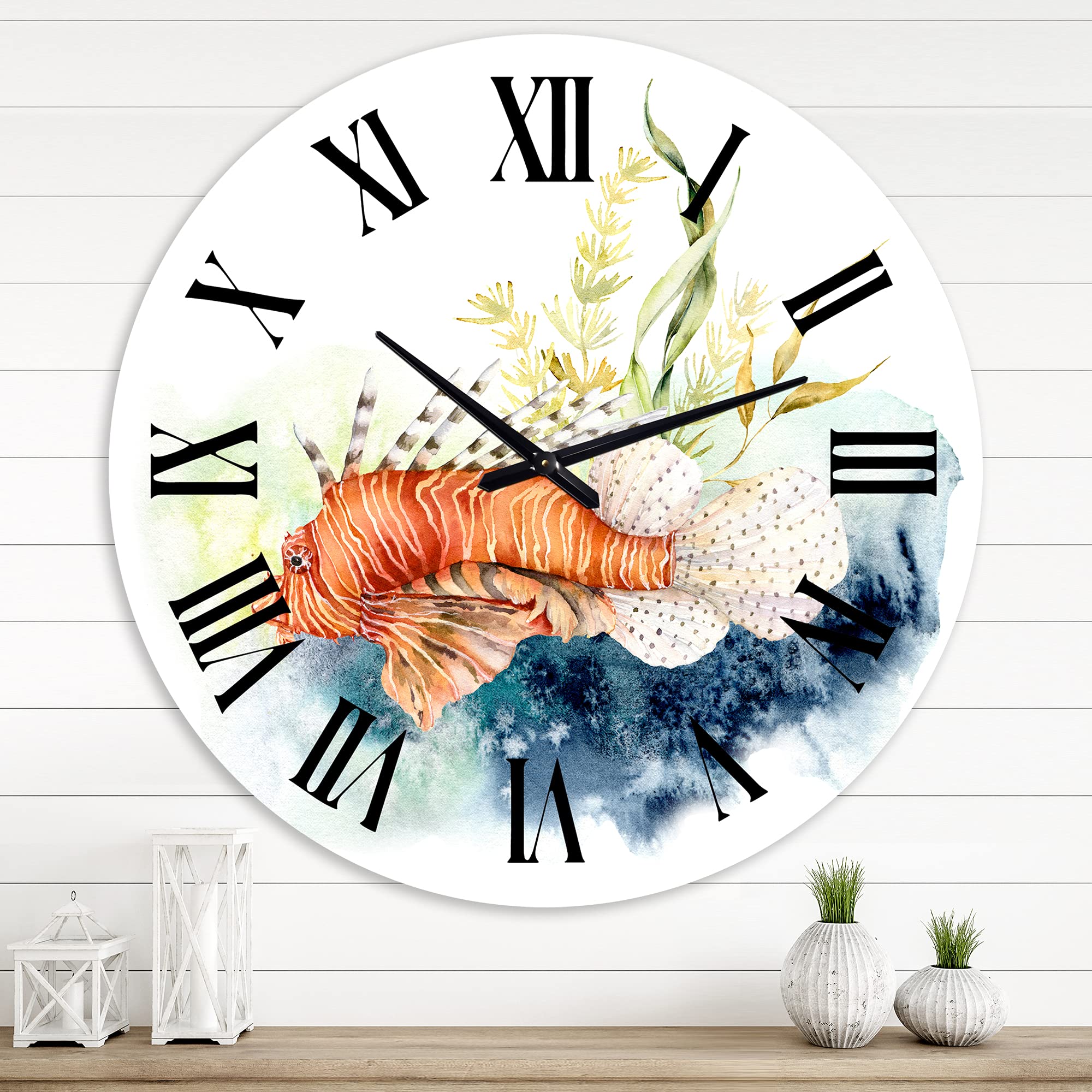 DesignQ Nautical Coastal Wall Clock - Lionfish, Kelp & Coral Reef Decor | Large 3D Animal Wall Clock for Living Room, Beach House & Office | Perfect for Coastal, Marine & Tropical Home Decor