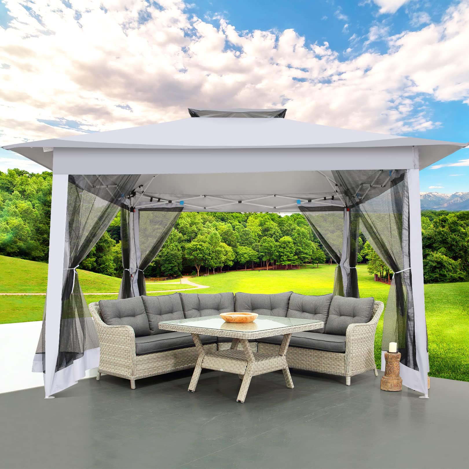 COBIZI 12x12 Pop Up Gazebo with Mosquito Net & Carrying Bag - Portable Outdoor Canopy Tent for Patio, Garden, Backyard, Lawn & Beach (Grey) | Perfect for Camping, Picnics & Outdoor Parties