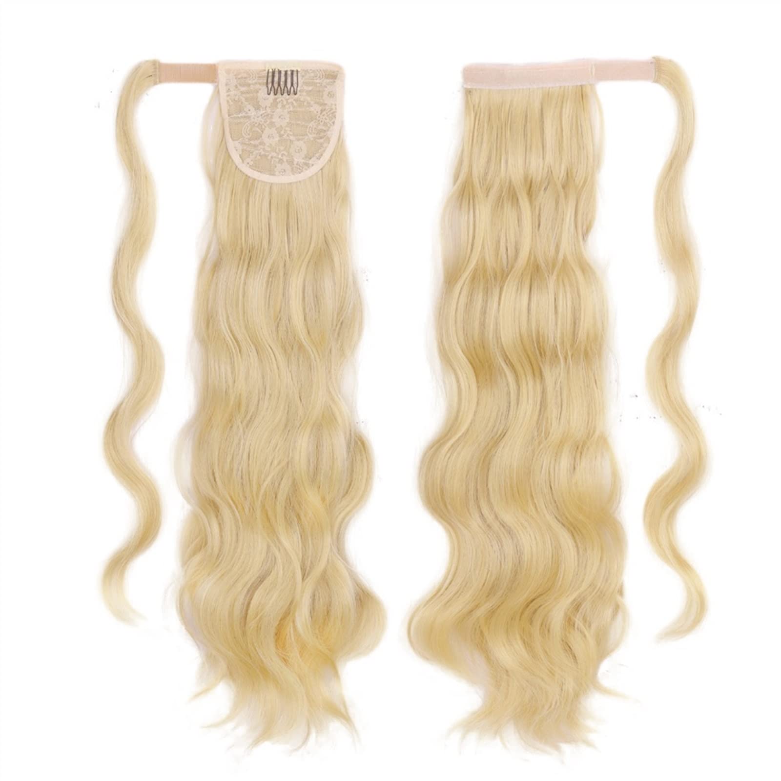 22 Inch Long Wavy Curl Synthetic Hair Bun Clip - Heat Resistant Ponytail Extension for Women (Color: M22-613) | Perfect for Parties, Weddings & Everyday Hairstyles