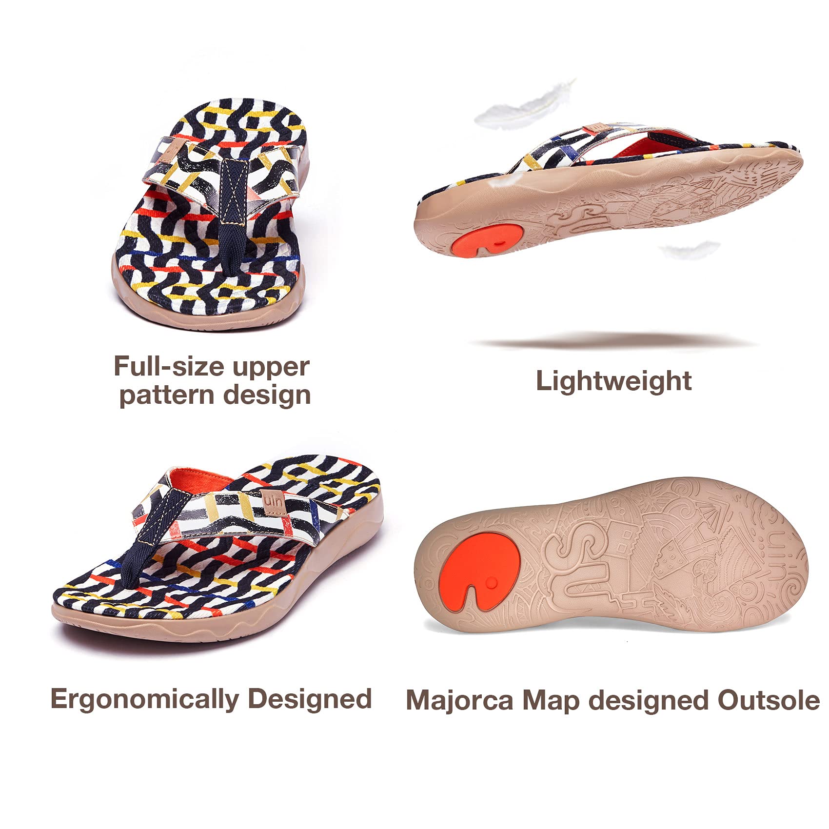 UIN Men's Flip Flops - Comfortable Beach Sandals with Artistic Painting Design | Summer Casual Thong Slippers for Travel, Poolside & Outdoor Activities
