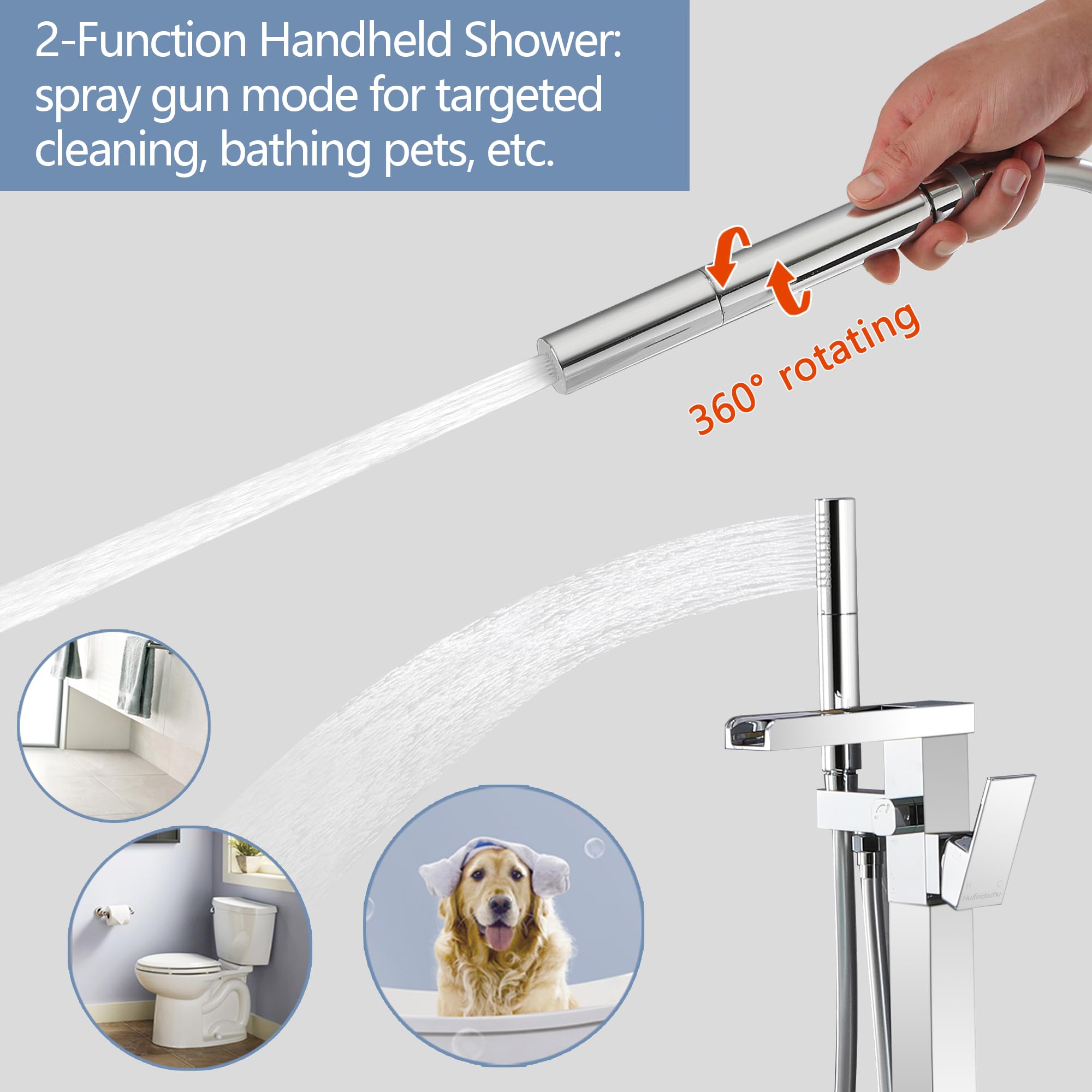 Chrome Freestanding Bathtub Faucet with Hand Shower & Waterfall Spout - Floor Mount Tub Filler Mixer Tap for Soaker Tubs | Perfect for Modern Bathroom, Spa Retreat & Luxury Home Renovation