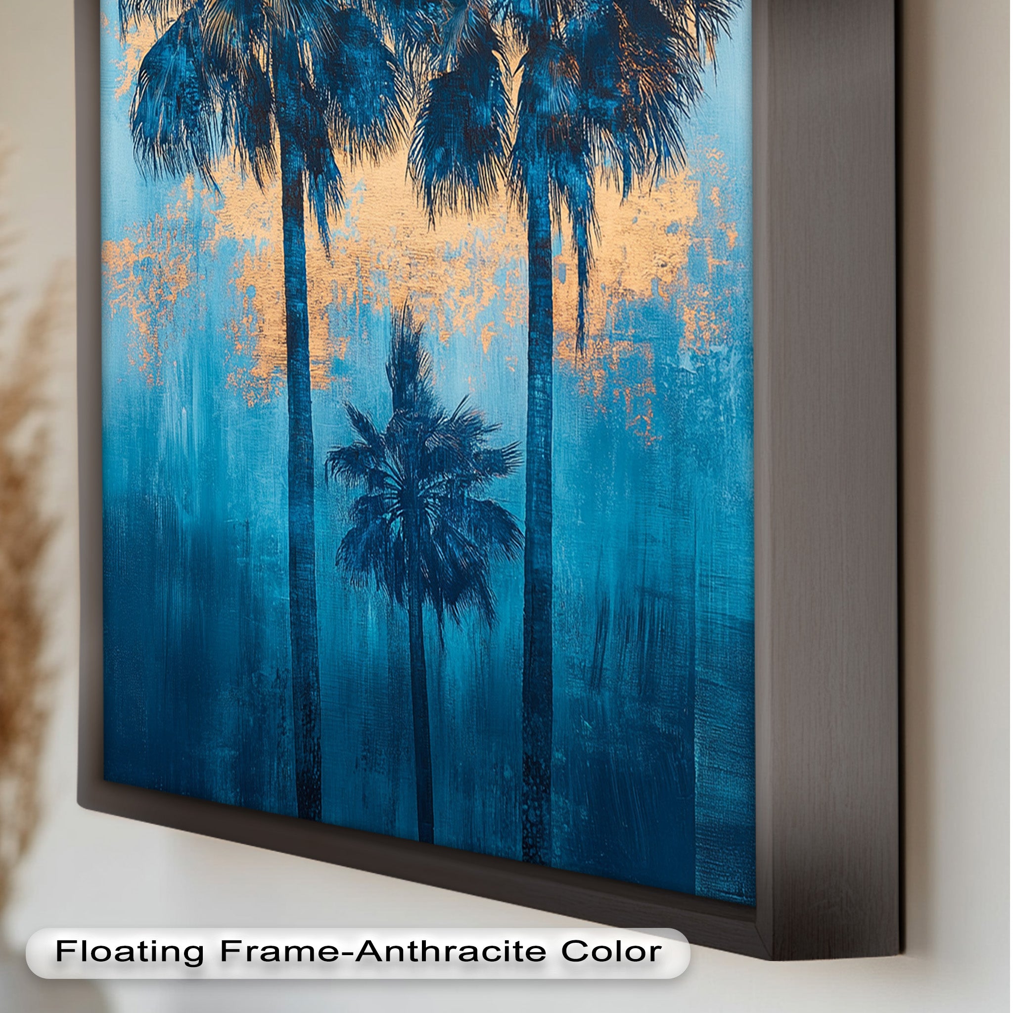 Blue Sunset Palms Tropical Oil Painting - Handmade Beach Wall Art for Living Room, Bedroom & Office Decor