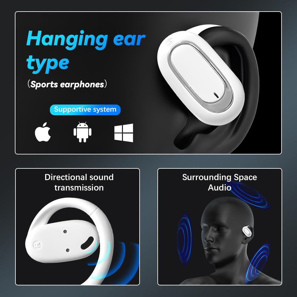 OneNine Latest 3D Surround Sound Open OWS Bluetooth Headphones - Wireless Noise Cancelling Hanging Earphones, IPX5 Waterproof Open Ear Earbuds for Cycling, Running, Workouts & Outdoor Sports | Comfortable for All-Day Wear