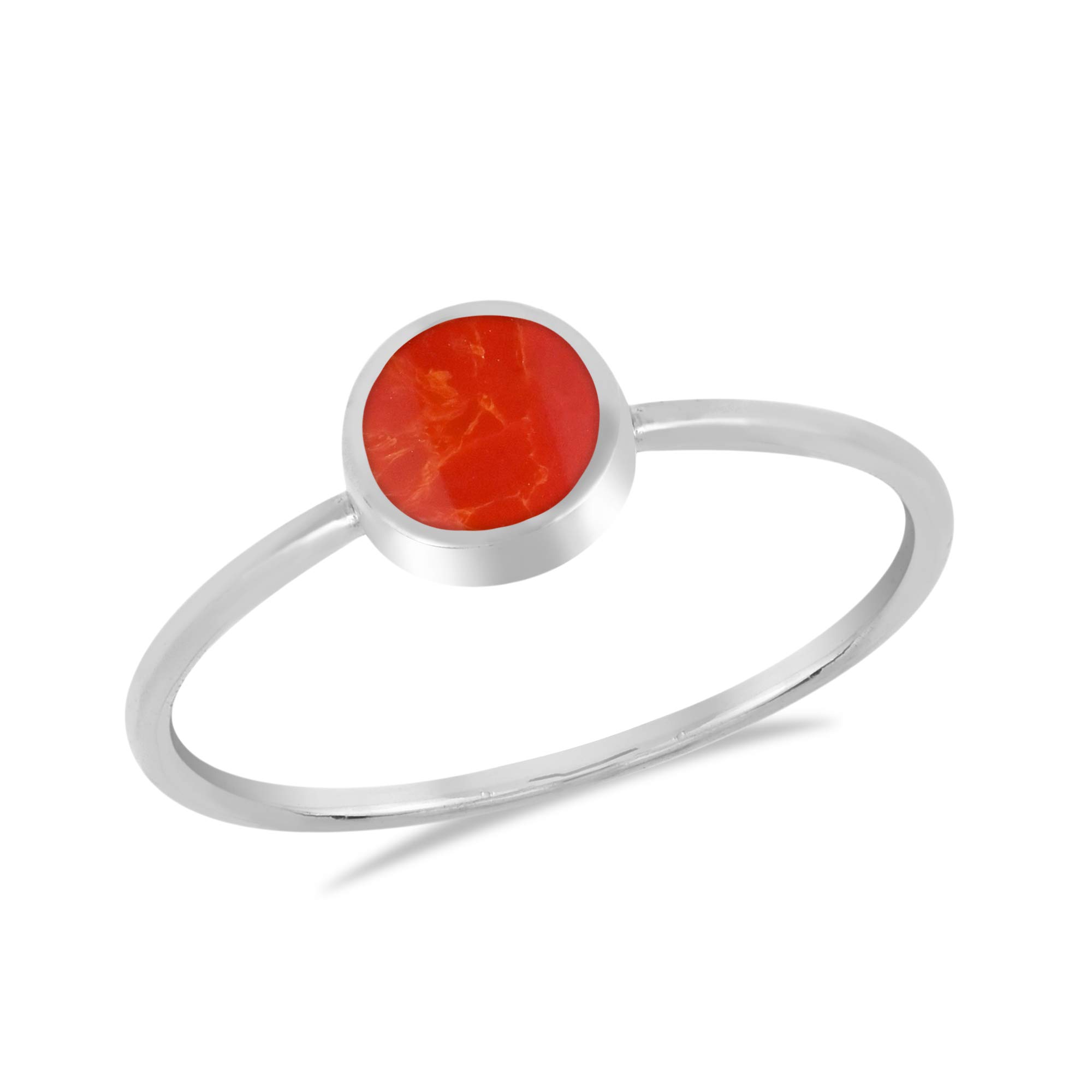Aeravida Simply Chic Round Reconstructed Red Coral .925 Sterling Silver Ring for Women | Tiny Wedding Band, Casual Comfort Fit Jewelry | Perfect Gift for Daughter, Wife, or Loved One | Available in Sizes 7-9 | Ideal for Everyday Wear, Special Occasions & Gift Giving