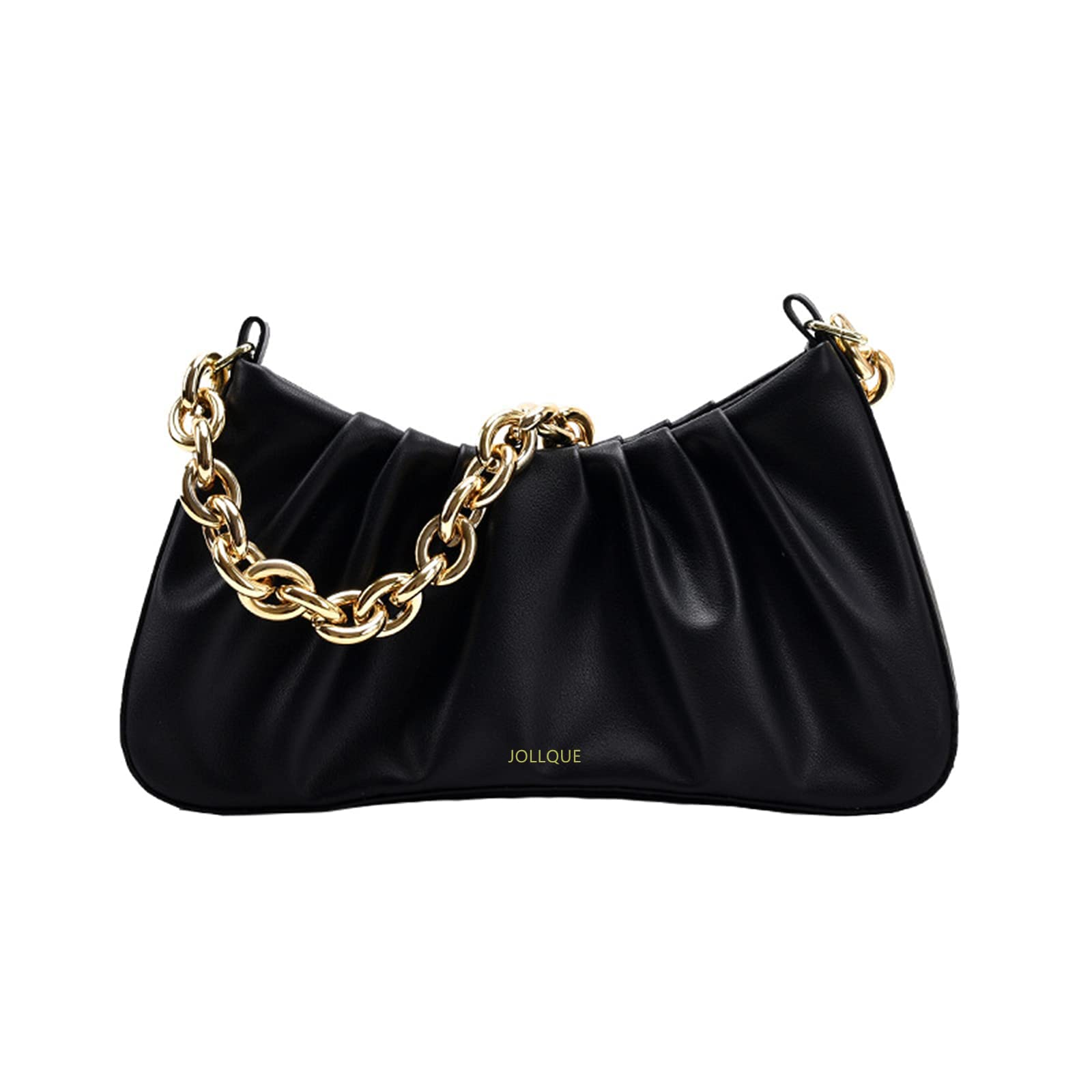 JOLLQUE Women's Small Leather Shoulder Bag with Gold Chain - Stylish Clutch Purse for Evening Parties, Date Nights & Daily Use
