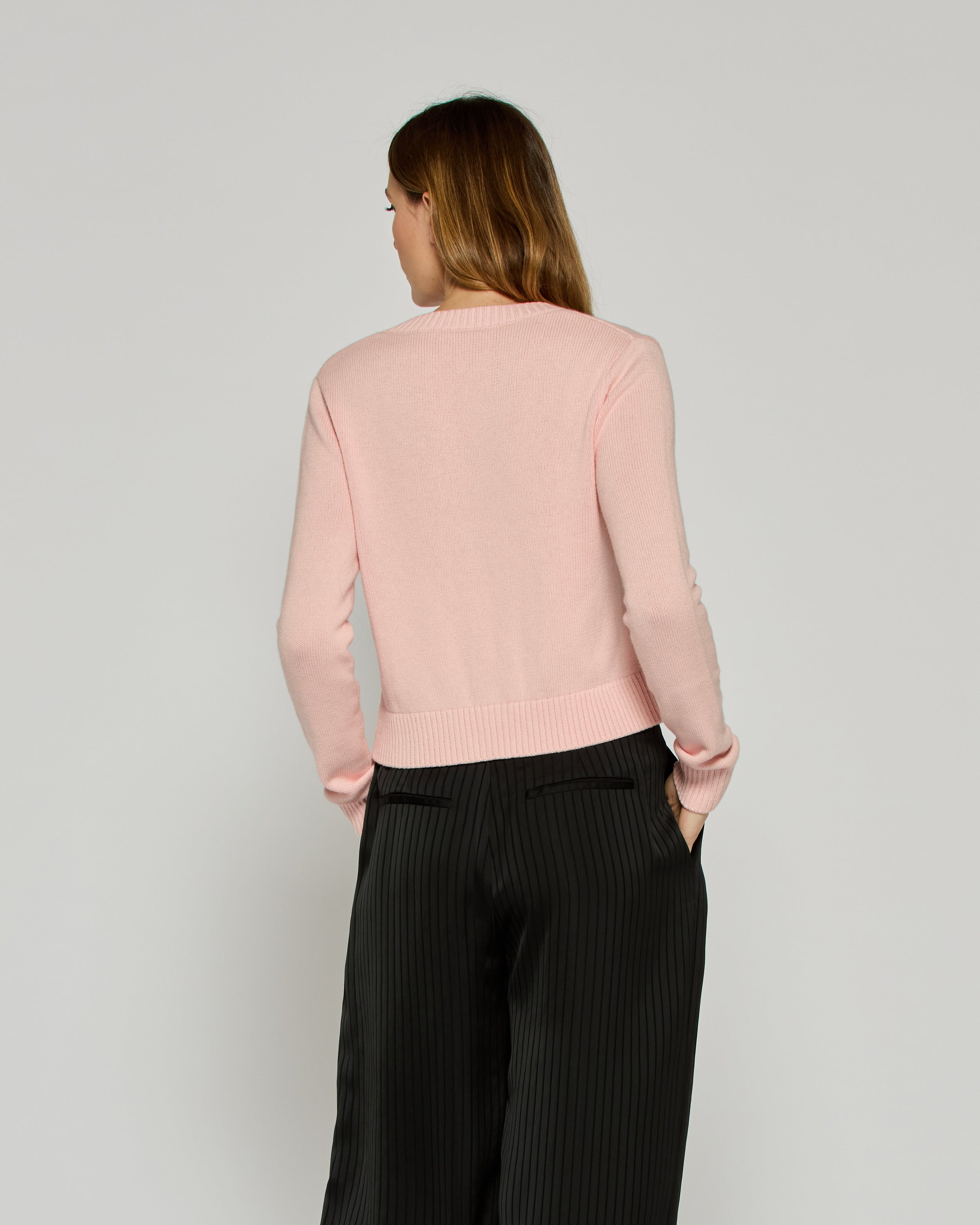 Light Pink V Neck Semi Cropped Cardigan for Women | Soft & Stylish Knit Sweater | Perfect for Spring & Fall Layering