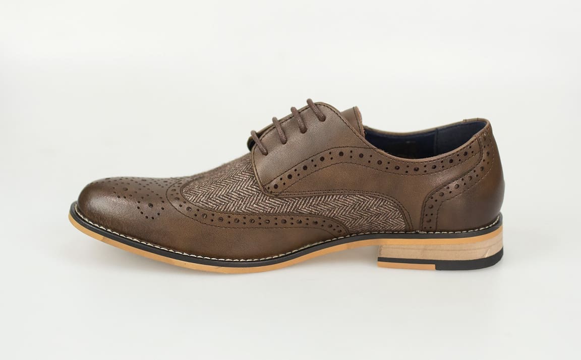 Cavani Horatio Brown Tweed Brogue Shoes for Men | Classic Oxford Dress Shoes | Perfect for Business, Weddings & Formal Occasions