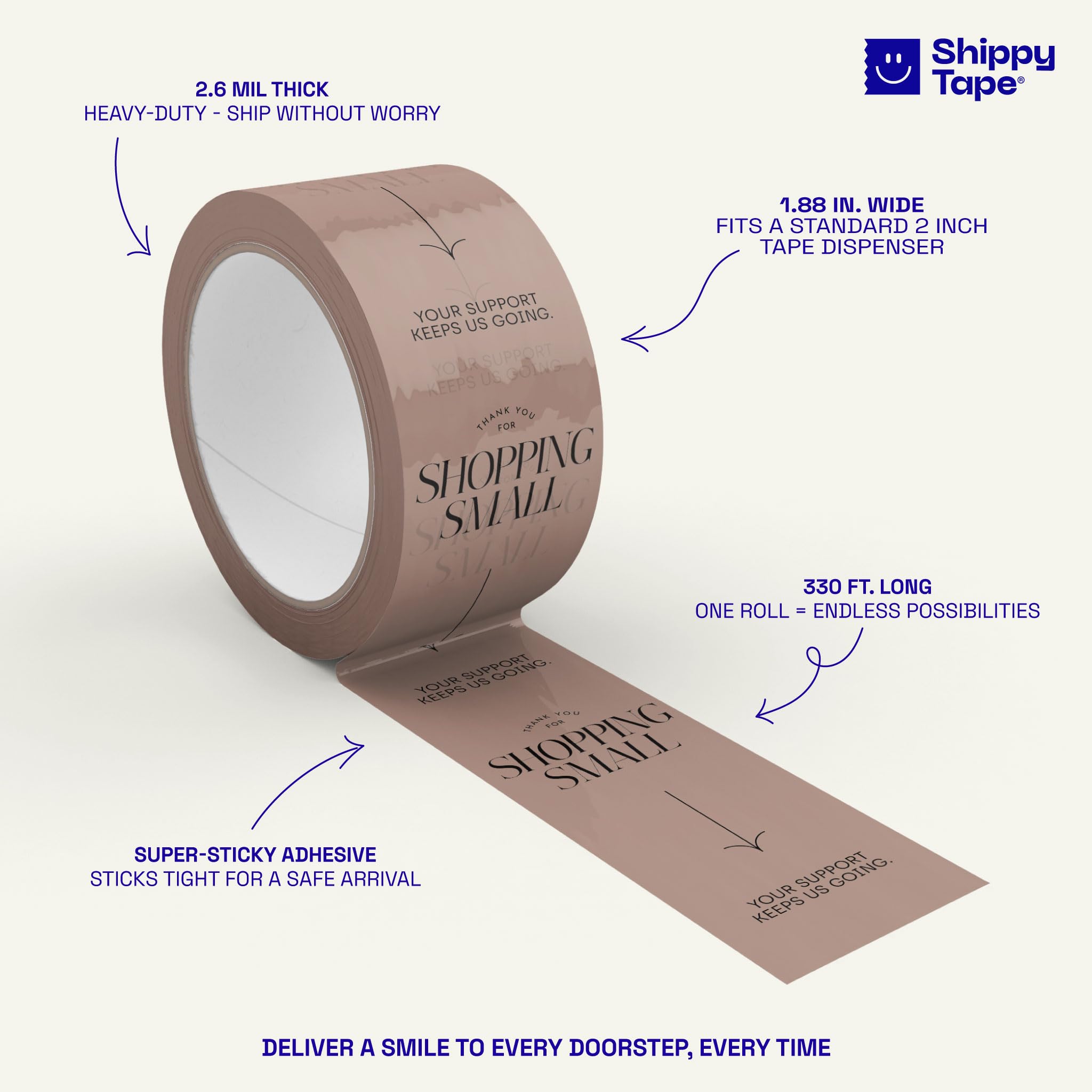 Thank You Packing Tape - Blush, Brown & Black Decorative Shipping Tape for Small Businesses | 1.88