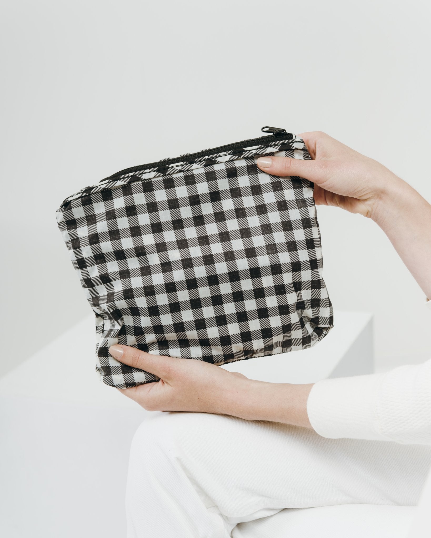 Baggu Ripstop Backpack - Lightweight Waterproof Travel Backpack for Men & Women, Black Gingham Pattern - Perfect for Hiking, School, Commuting & Daily Use