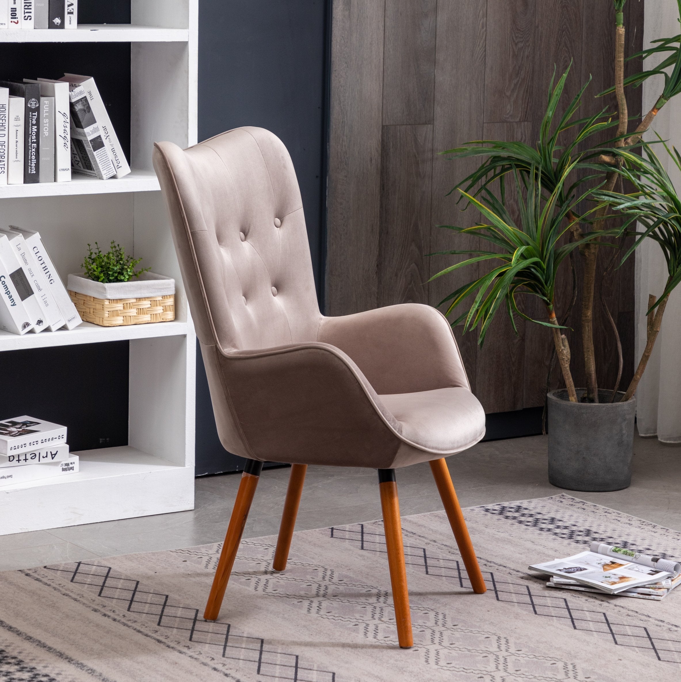 Roundhill Furniture Doarnin Contemporary Silky Velvet Tufted Button Back Accent Chair - Modern Living Room Seating for Home Office, Lounge & Bedroom Decor