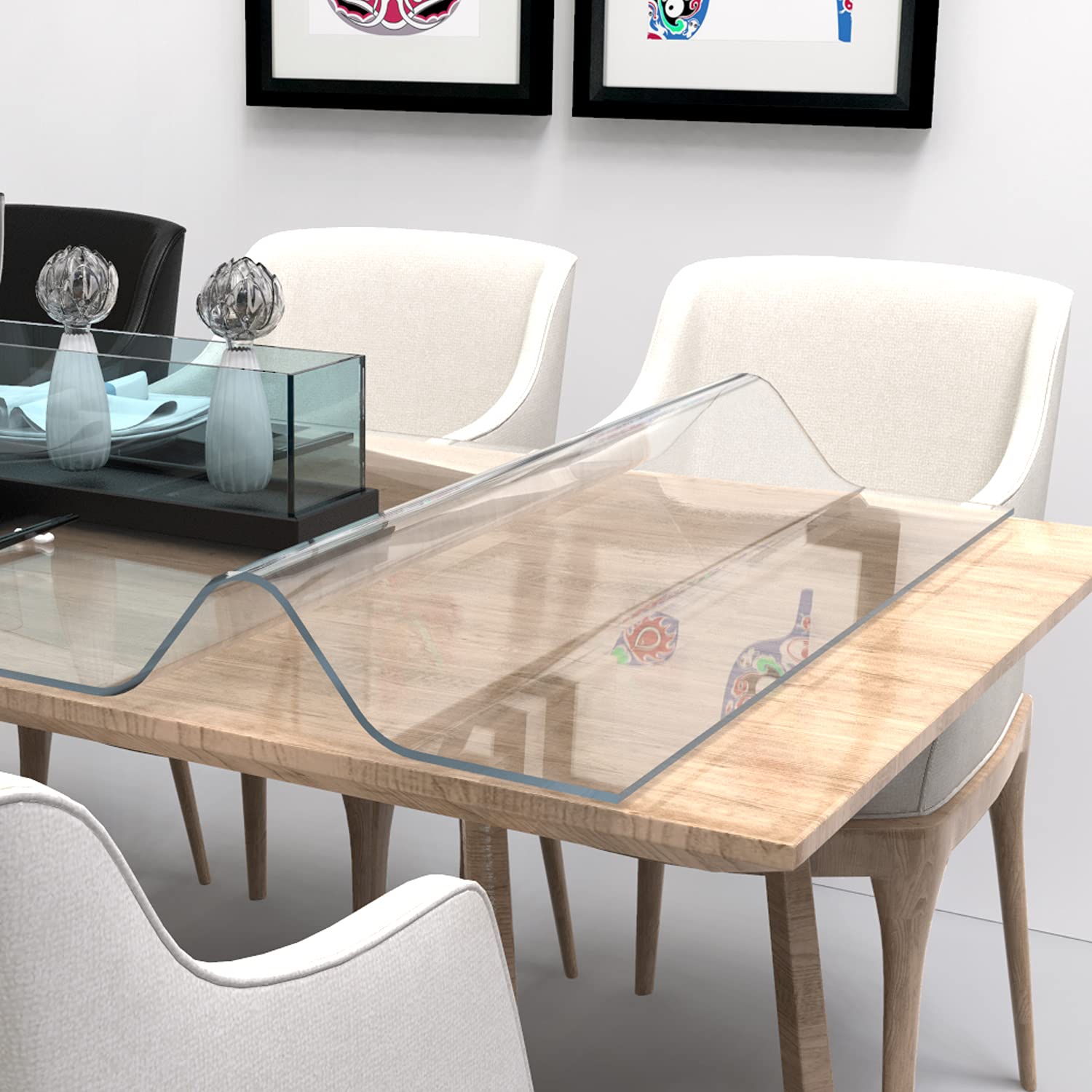 ETECHMART 20 x 48 Inch Clear PVC Table Cover Protector - 1.5mm Thick Waterproof Vinyl Tablecloth for Kitchen, Dining, Office & Coffee Tables - Durable Plastic Desk Mat for Writing, Crafting & Food Prep