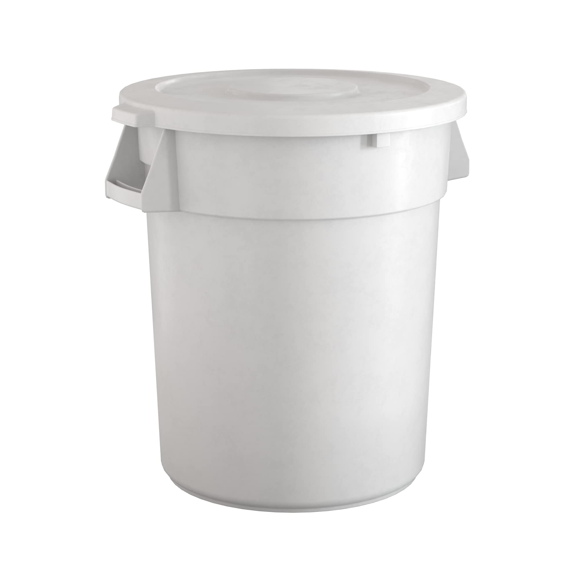 32 Gallon White Round Commercial Trash Can with Lid - Heavy Duty Waste Bin for Kitchen, Office, Restaurant & Outdoor Use