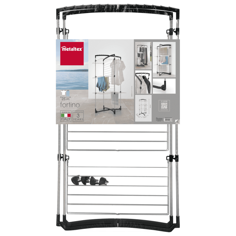 Fortino 3-Tier Laundry Drying Rack, Silver Metal Clothes Dryer Stand - Space Saving for Apartments, Dorms & Small Spaces