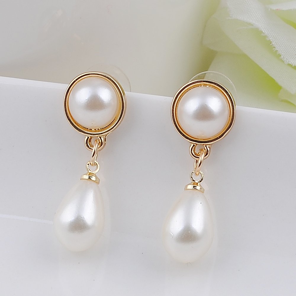 Elegant Gold Teardrop White Faux Pearl Drop Dangle Earrings for Women - Korean Style Party Jewelry - Perfect for Weddings, Date Nights & Special Occasions